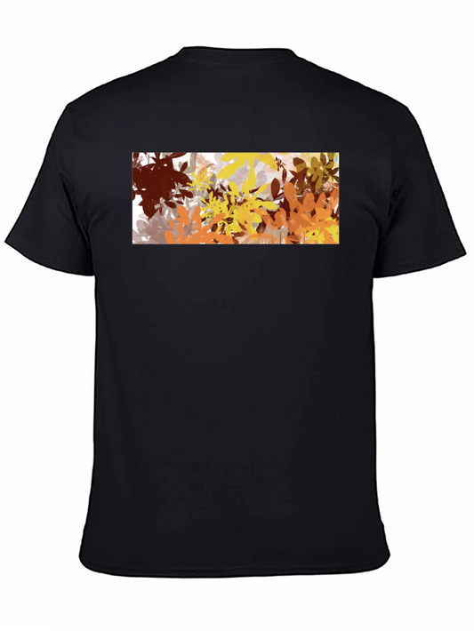 Abstract Autumn Leaves Graphic Black T-Shirt