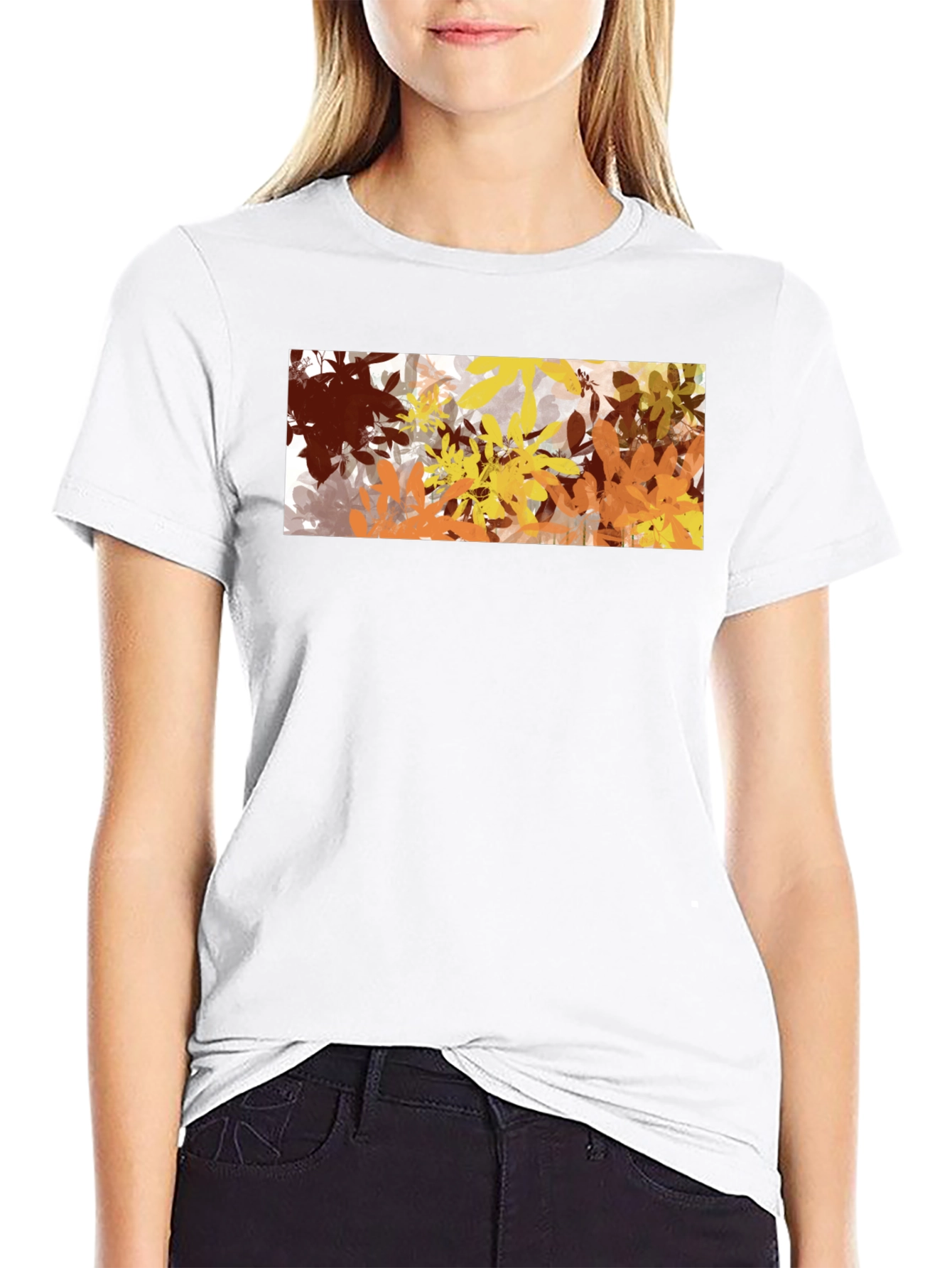 Abstract Autumn Leaves Graphic Black T-Shirt