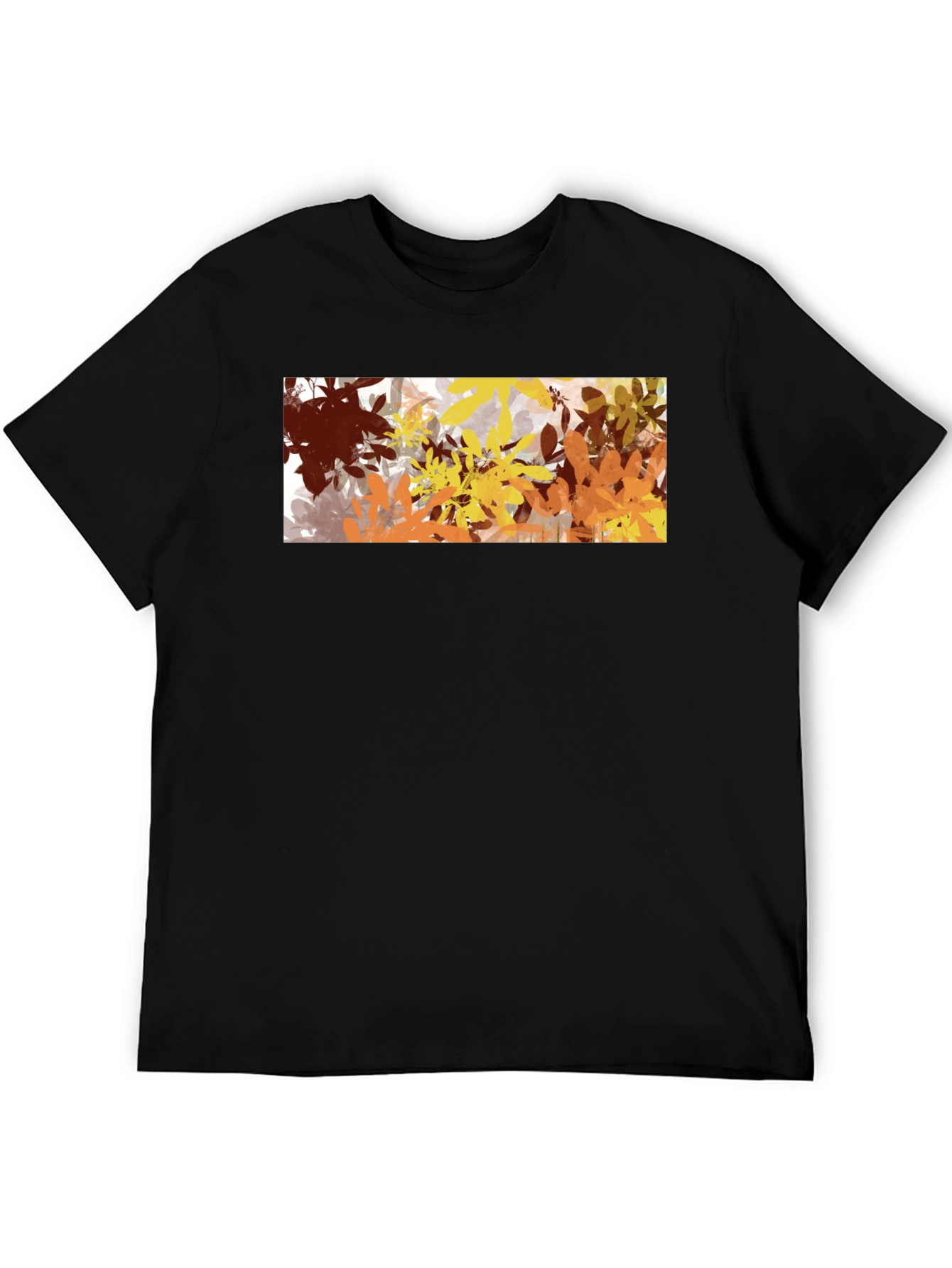 Abstract Autumn Leaves Graphic Black T-Shirt