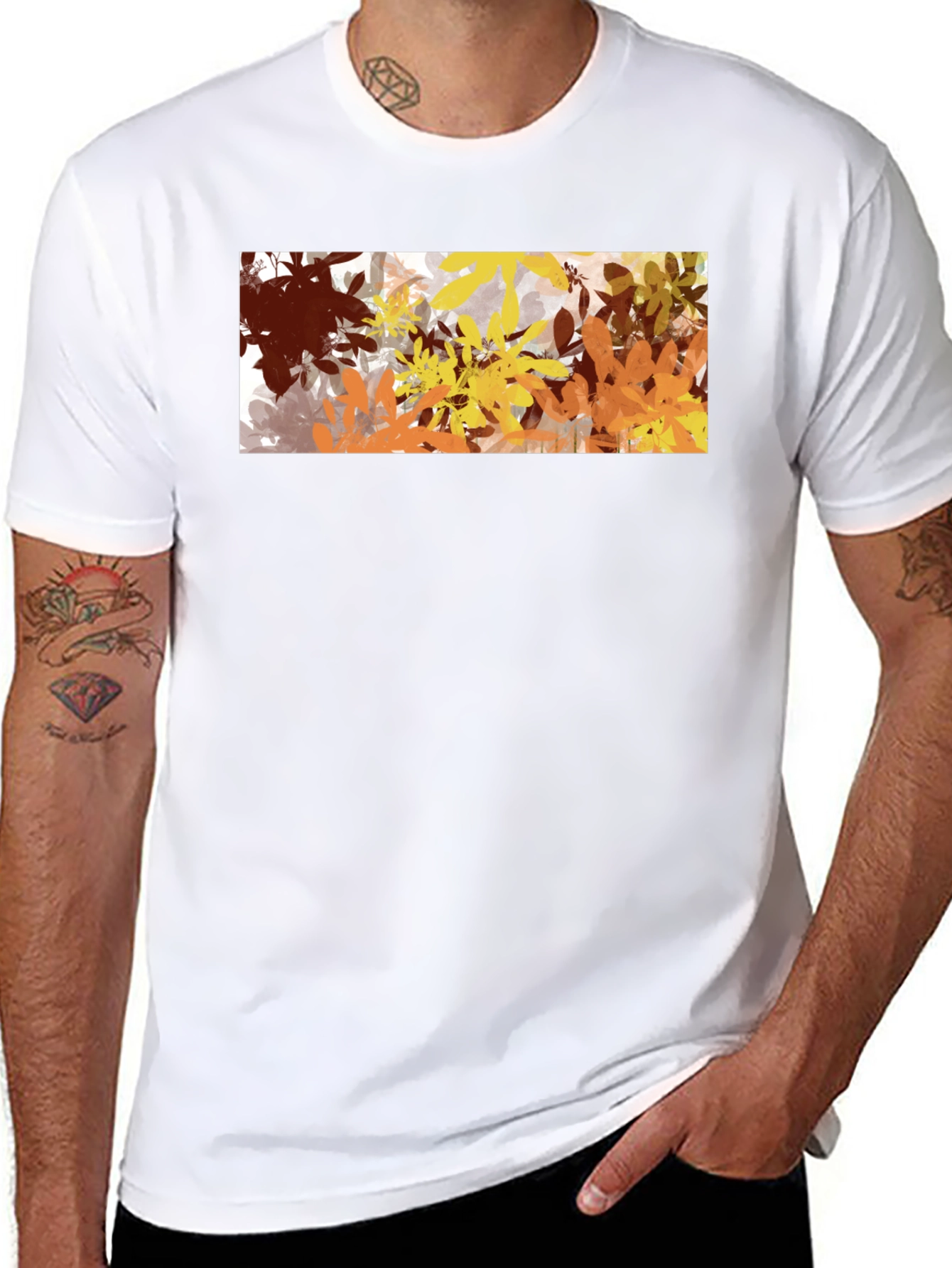 Abstract Autumn Leaves Graphic Black T-Shirt