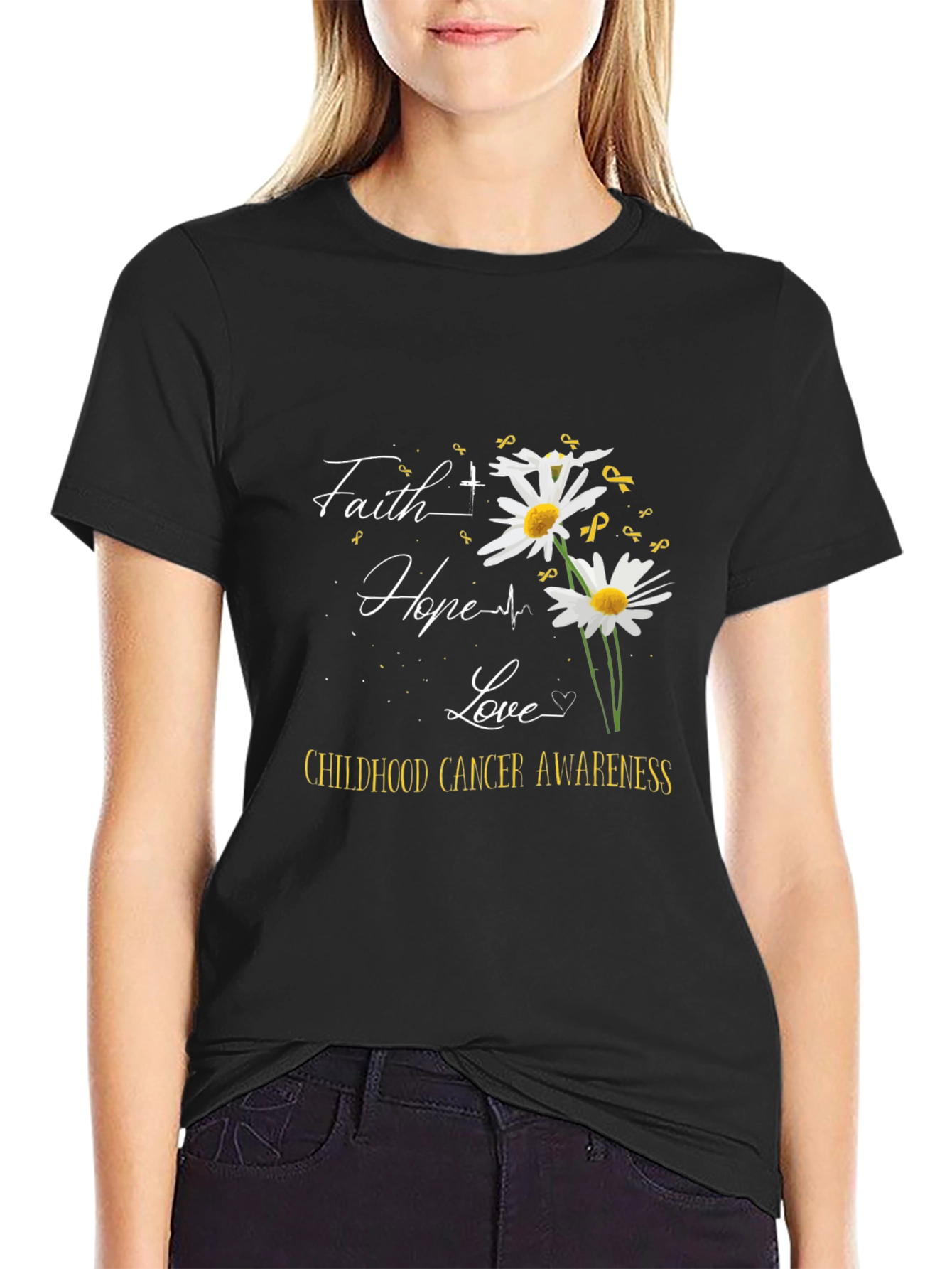 Faith Hope Love Childhood Cancer Awareness T-Shirt
