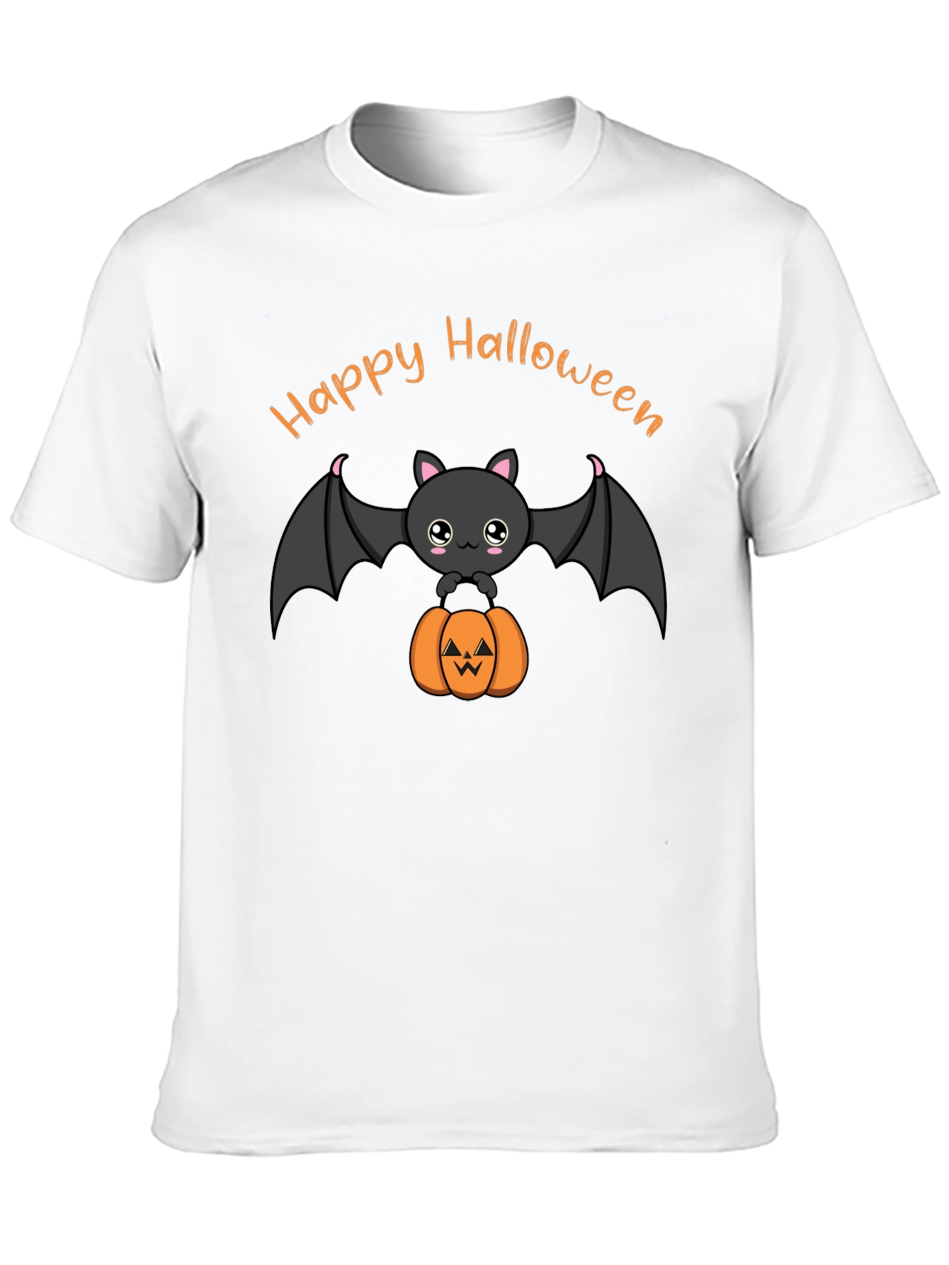 Cute Happy Halloween Bat and Pumpkin Black T-Shirt