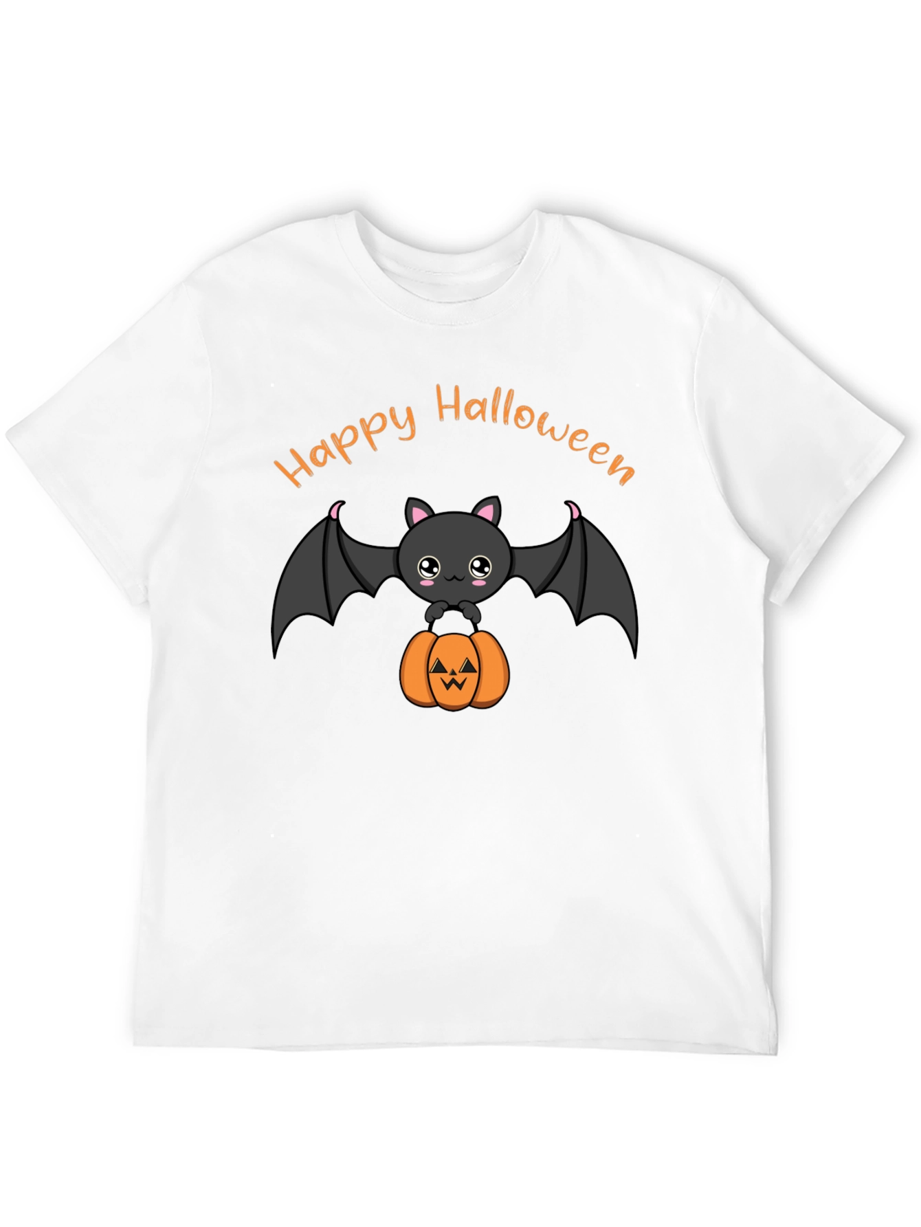 Cute Happy Halloween Bat and Pumpkin Black T-Shirt