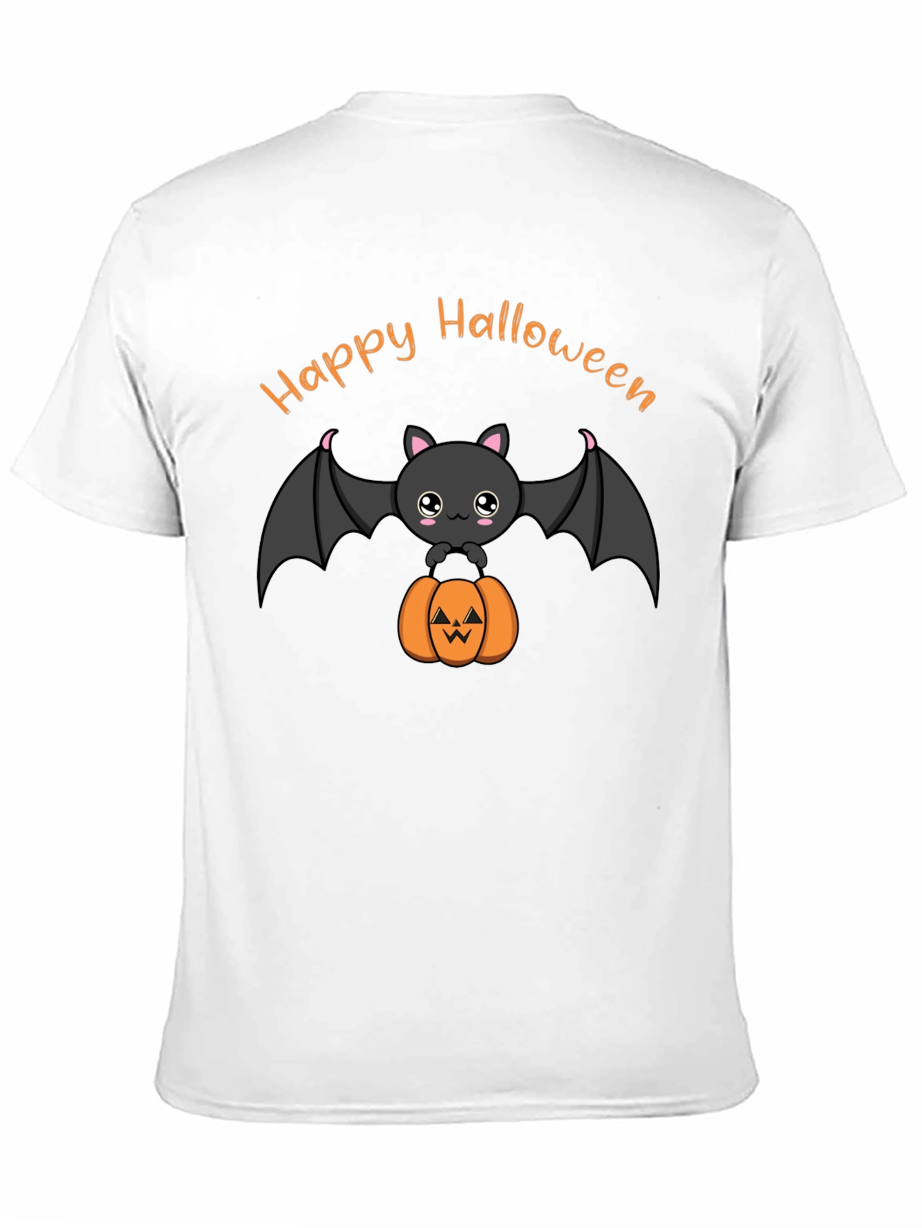 Cute Happy Halloween Bat and Pumpkin Black T-Shirt