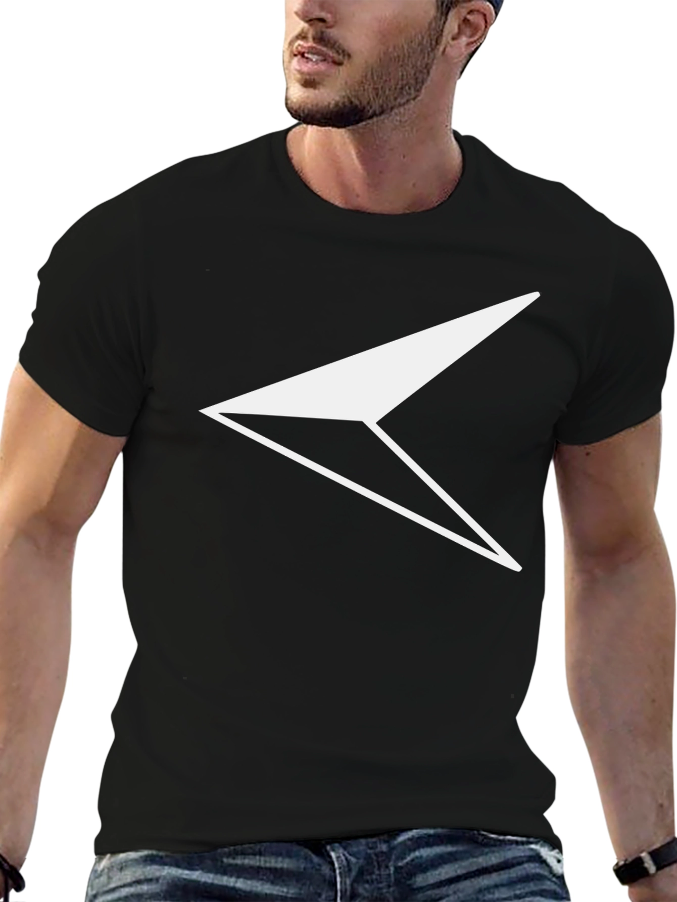 Modern Geometric Arrow Graphic Tee - Black