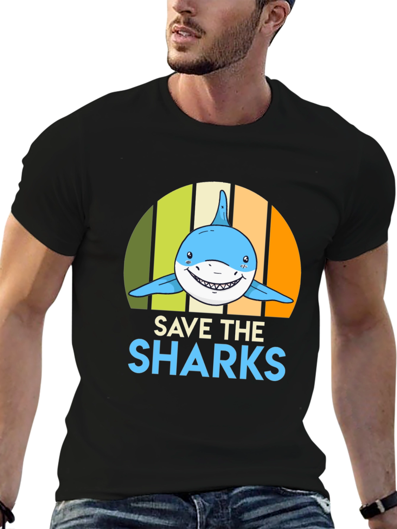 Save the Sharks Graphic Tee - Mens Black T-Shirt