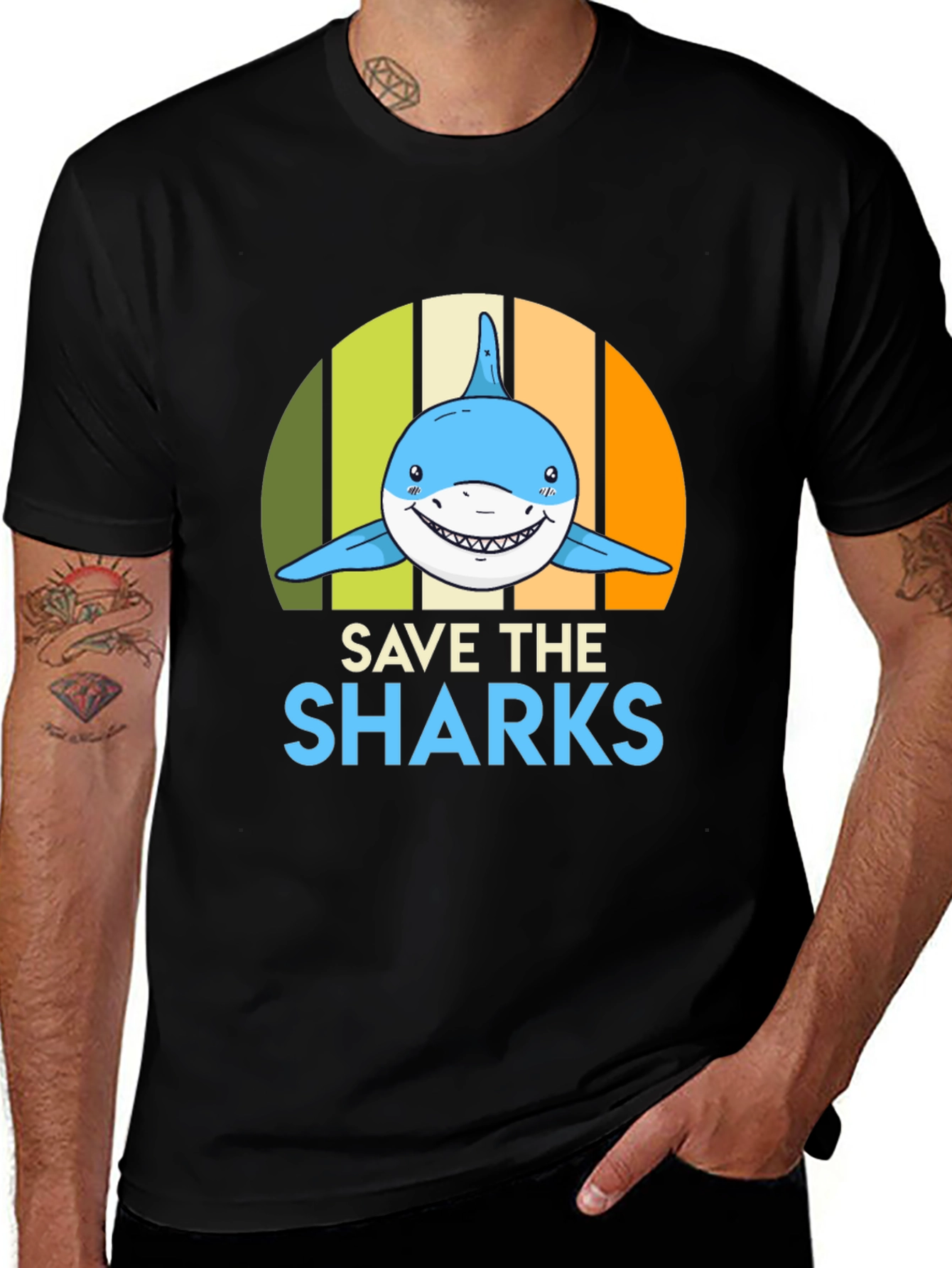 Save the Sharks Graphic Tee - Mens Black T-Shirt