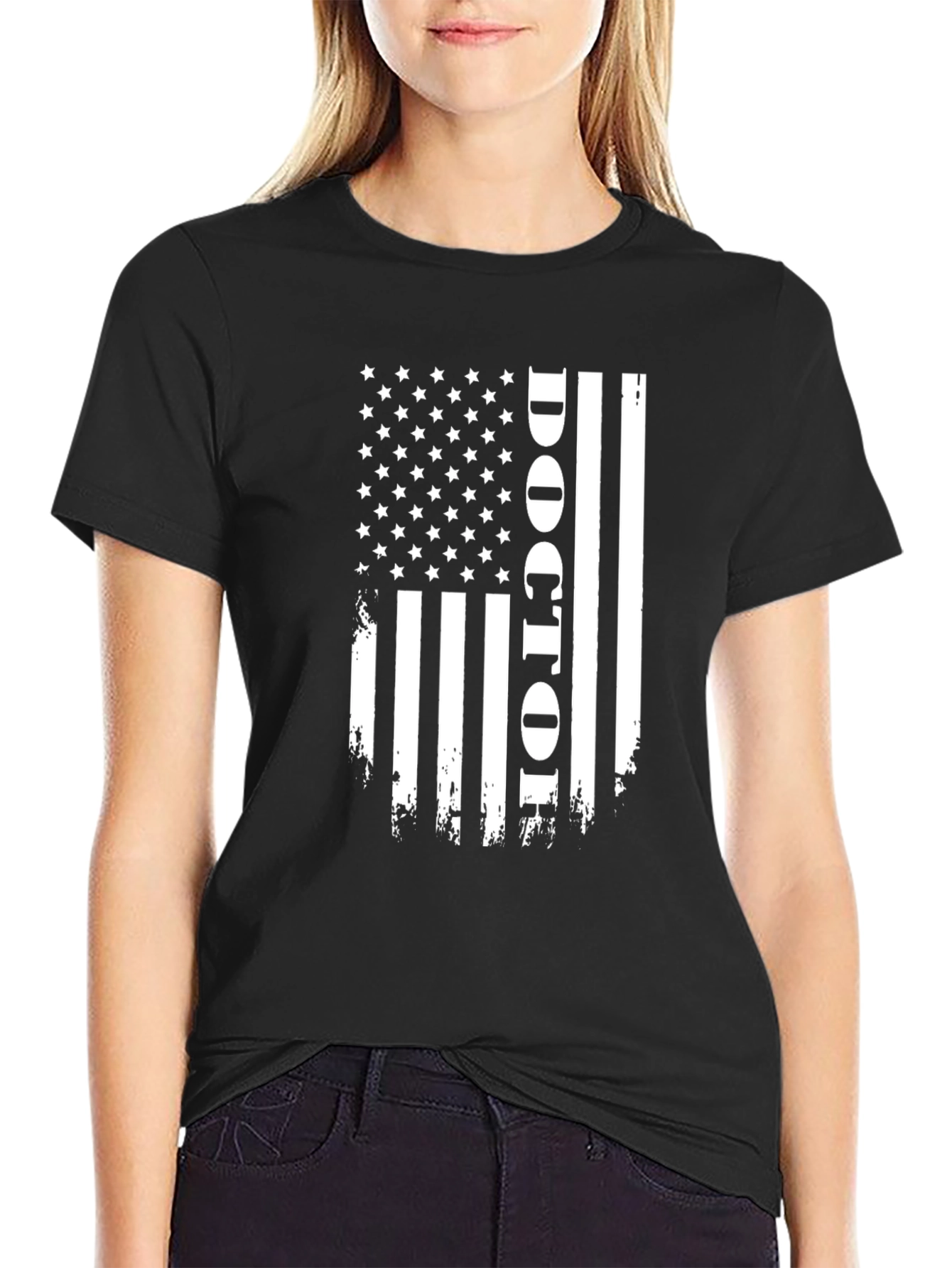 Doctor American Flag Graphic Tee - Black