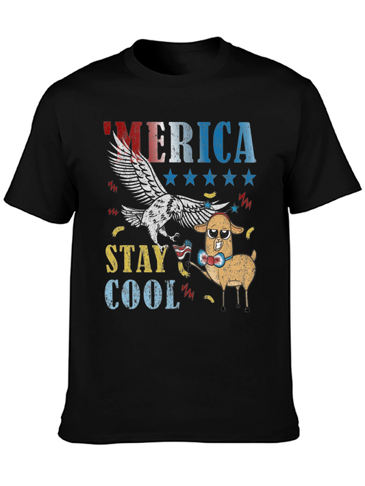 America Stay Cool Eagle & Llama Graphic T-Shirt