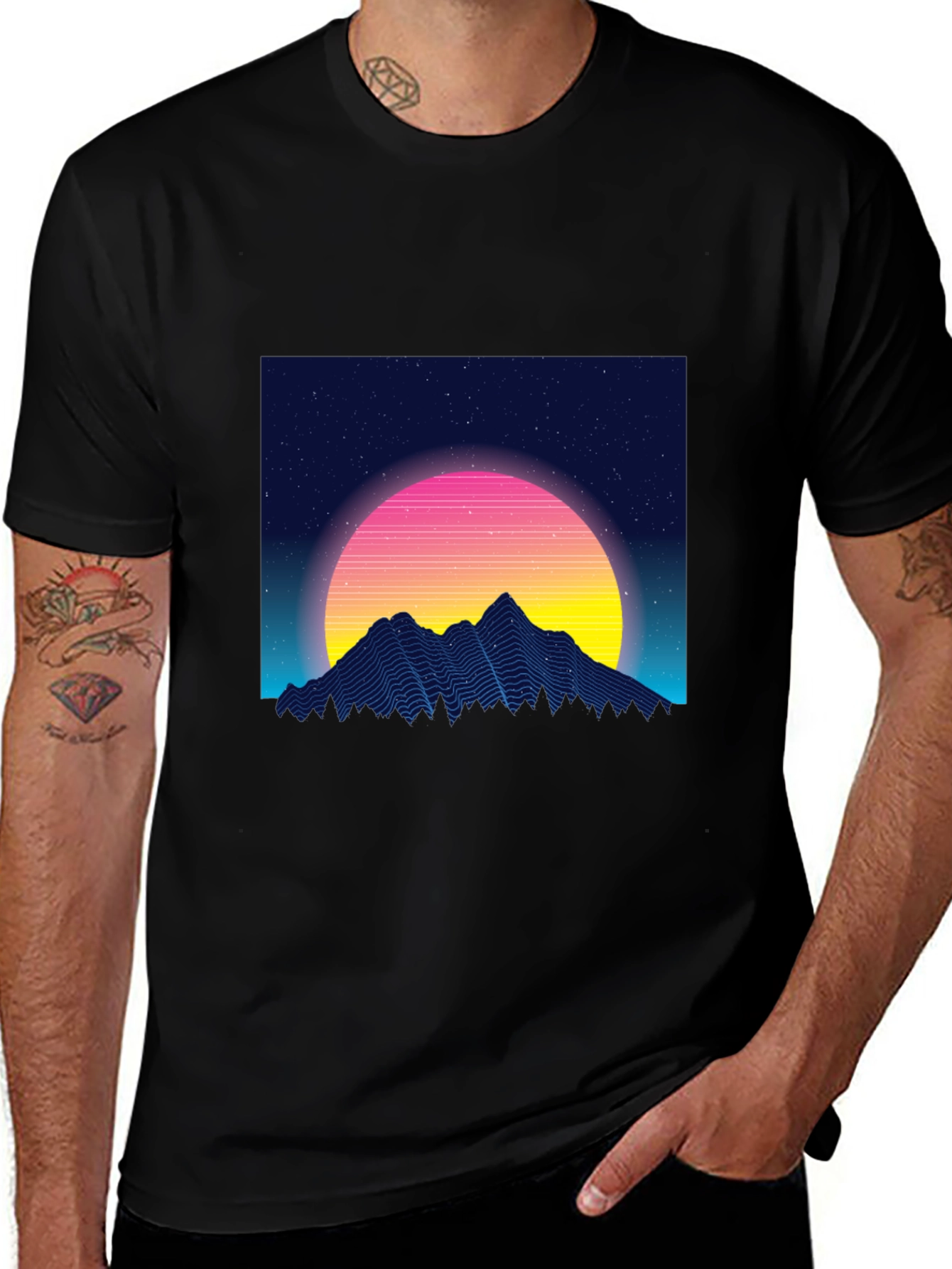 Retro Mountain Sunset Graphic T-Shirt