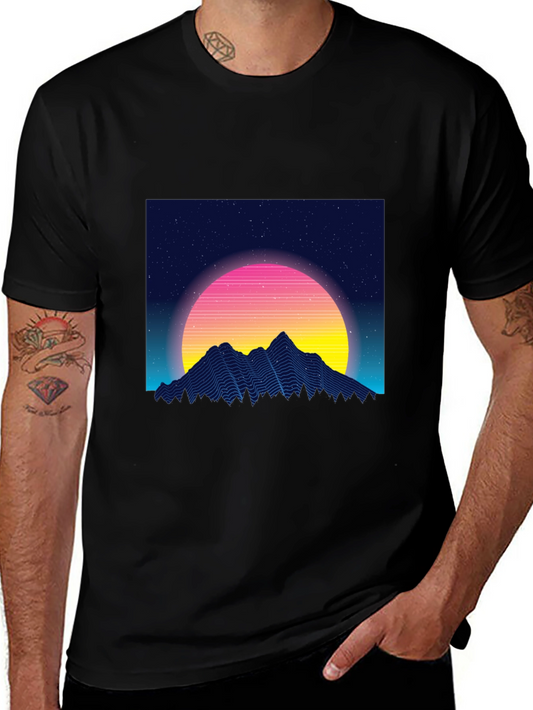 Retro Mountain Sunset Graphic T-Shirt