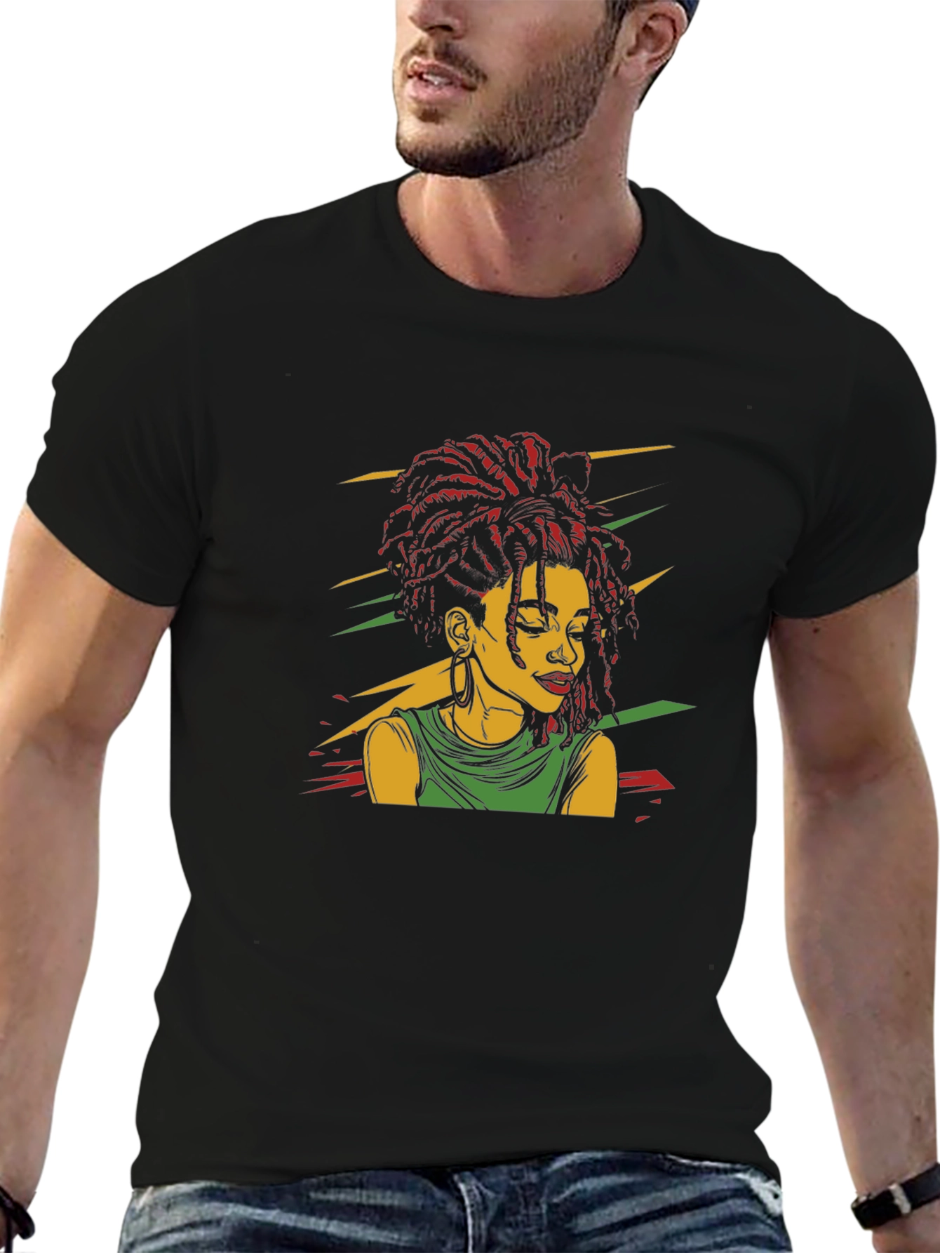 Rasta Woman Graphic Black T-Shirt