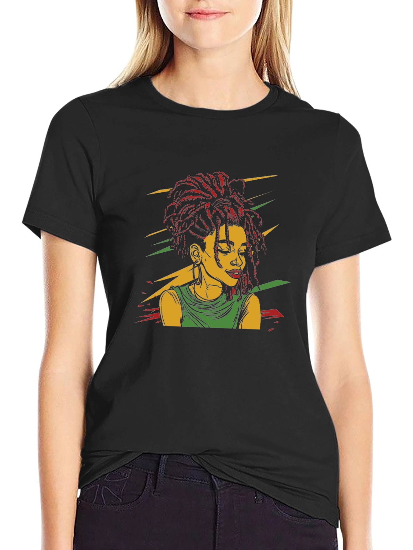 Rasta Woman Graphic Black T-Shirt