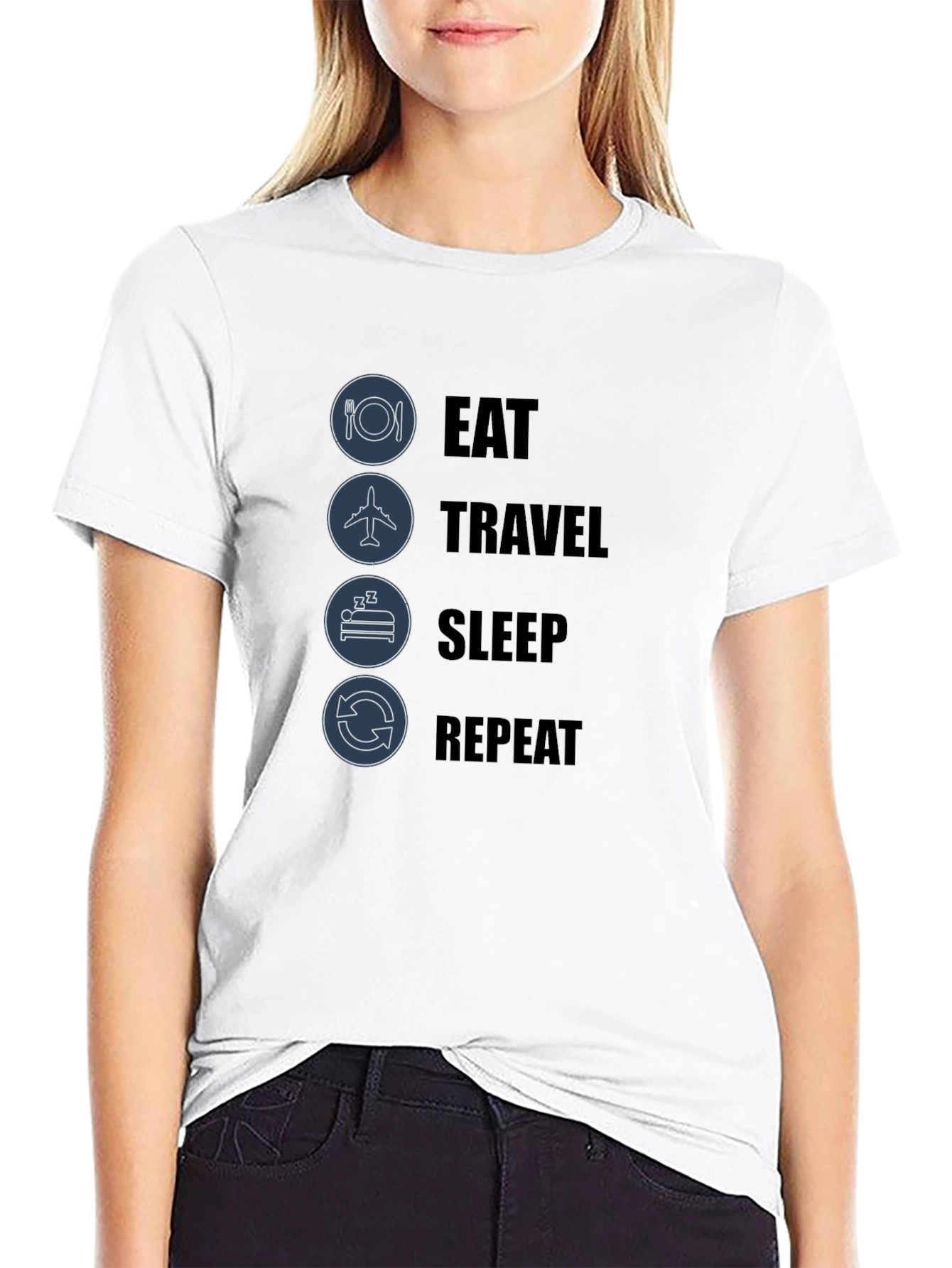 Eat Travel Sleep Repeat Graphic Tee - Black