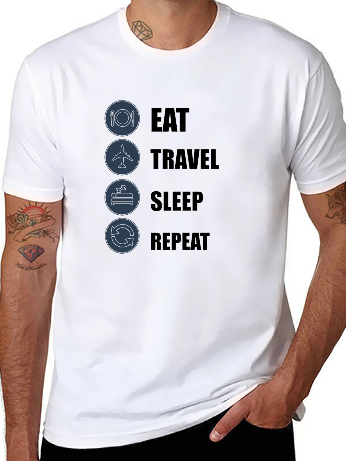 Eat Travel Sleep Repeat Graphic Tee - Black