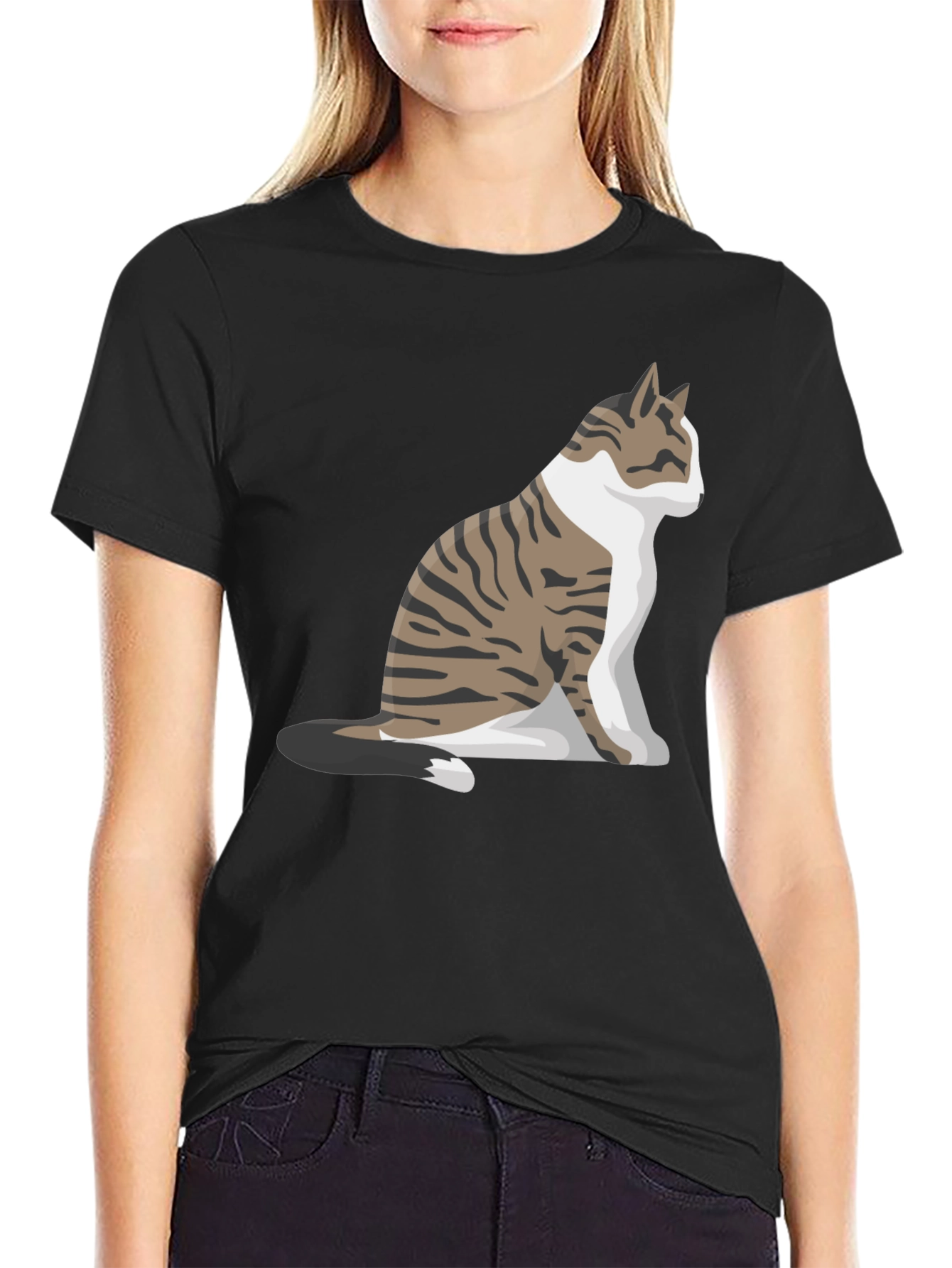 Cat Graphic Tee - Black Cotton Blend