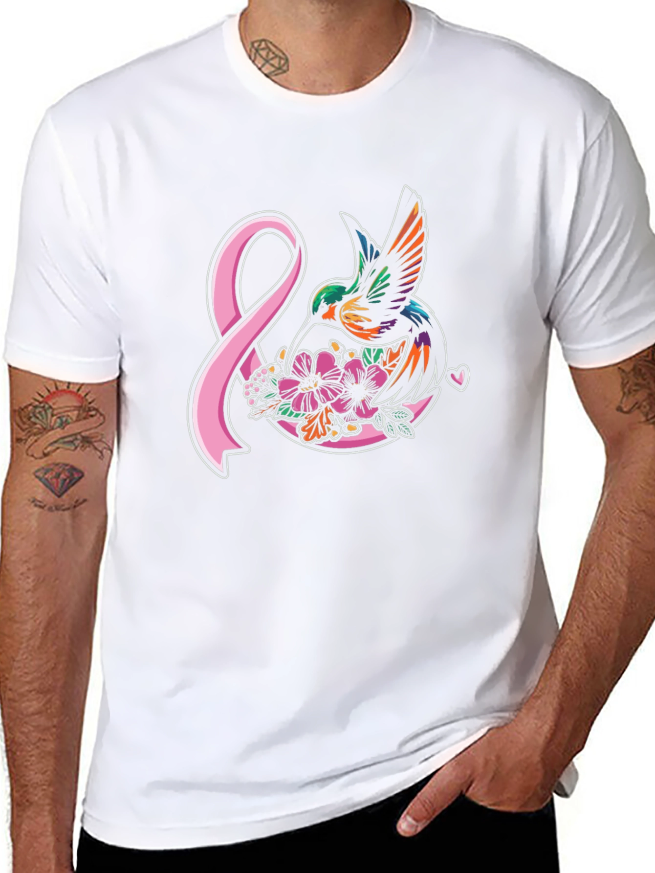 Hummingbird & Pink Ribbon Graphic T-Shirt