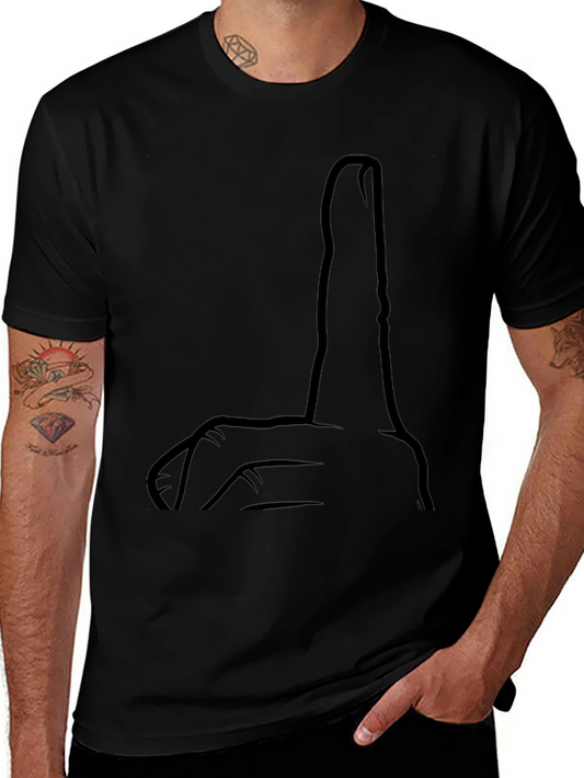 Funny Graphic Tee - The Finger - Black Cotton Casual T-Shirt