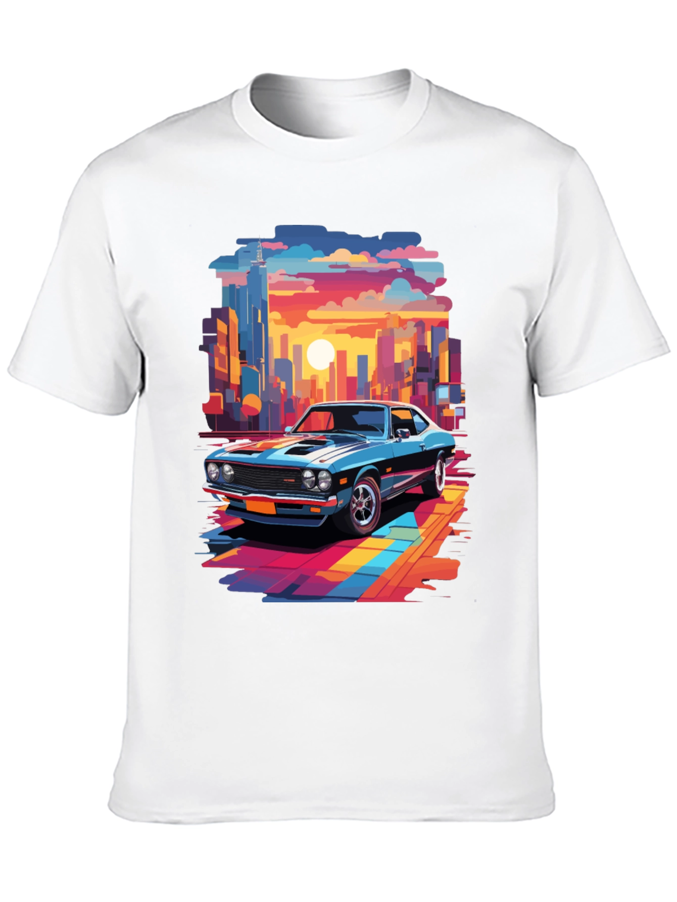 Retro Car T-Shirt - Cityscape Graphic Tee