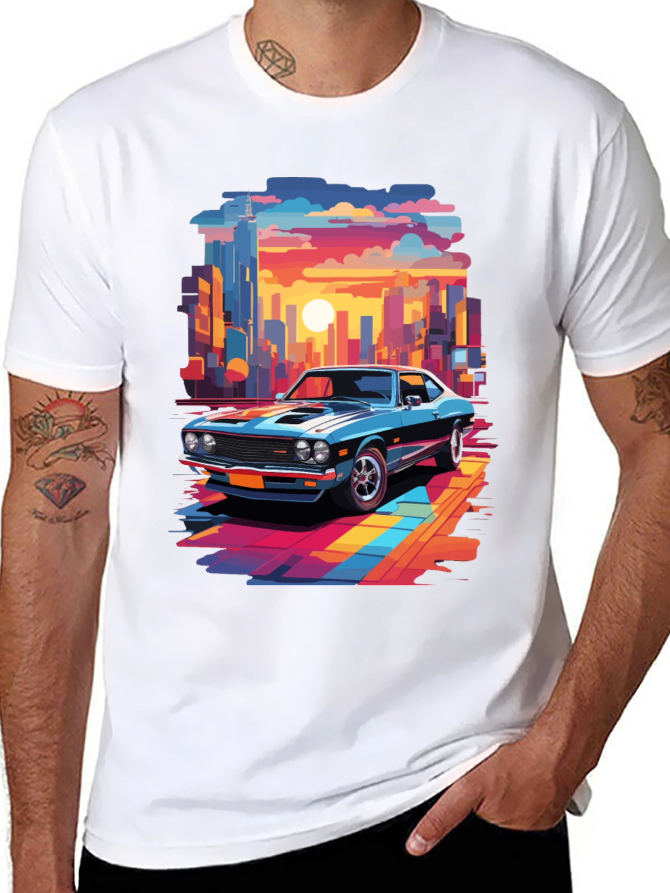 Retro Car T-Shirt - Cityscape Graphic Tee