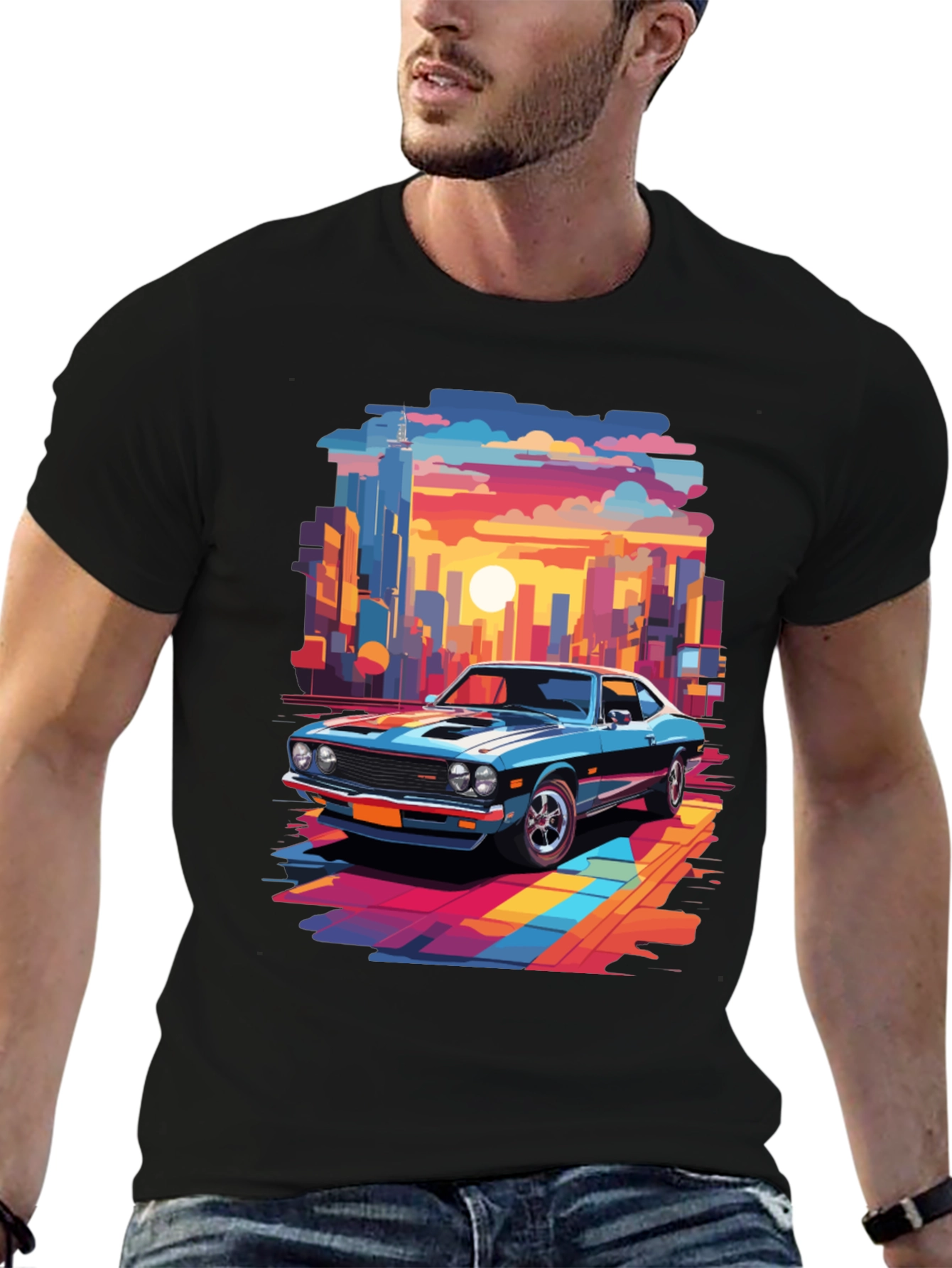 Retro Car T-Shirt - Cityscape Graphic Tee