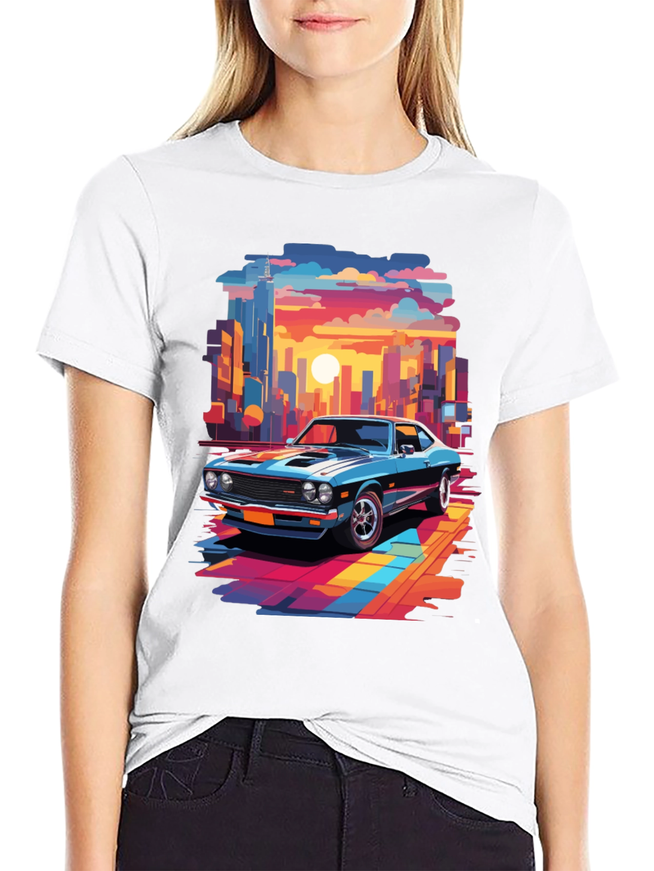 Retro Car T-Shirt - Cityscape Graphic Tee