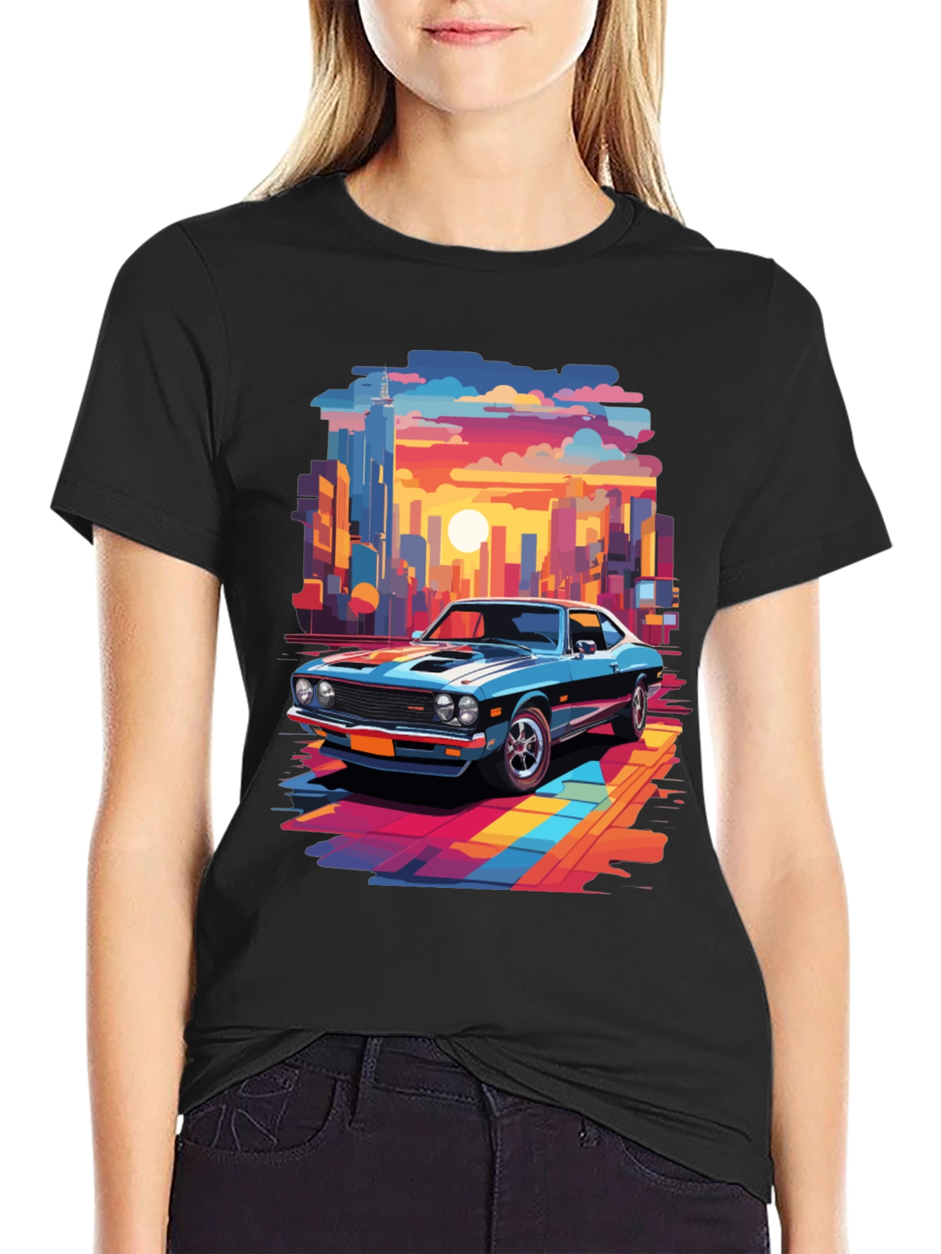 Retro Car T-Shirt - Cityscape Graphic Tee