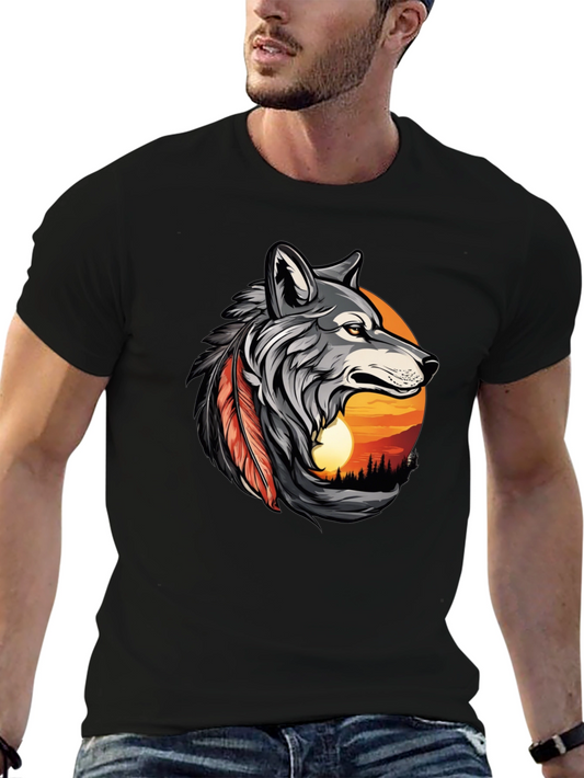 Wolf Sunset Graphic Tee - Mens Black T-Shirt