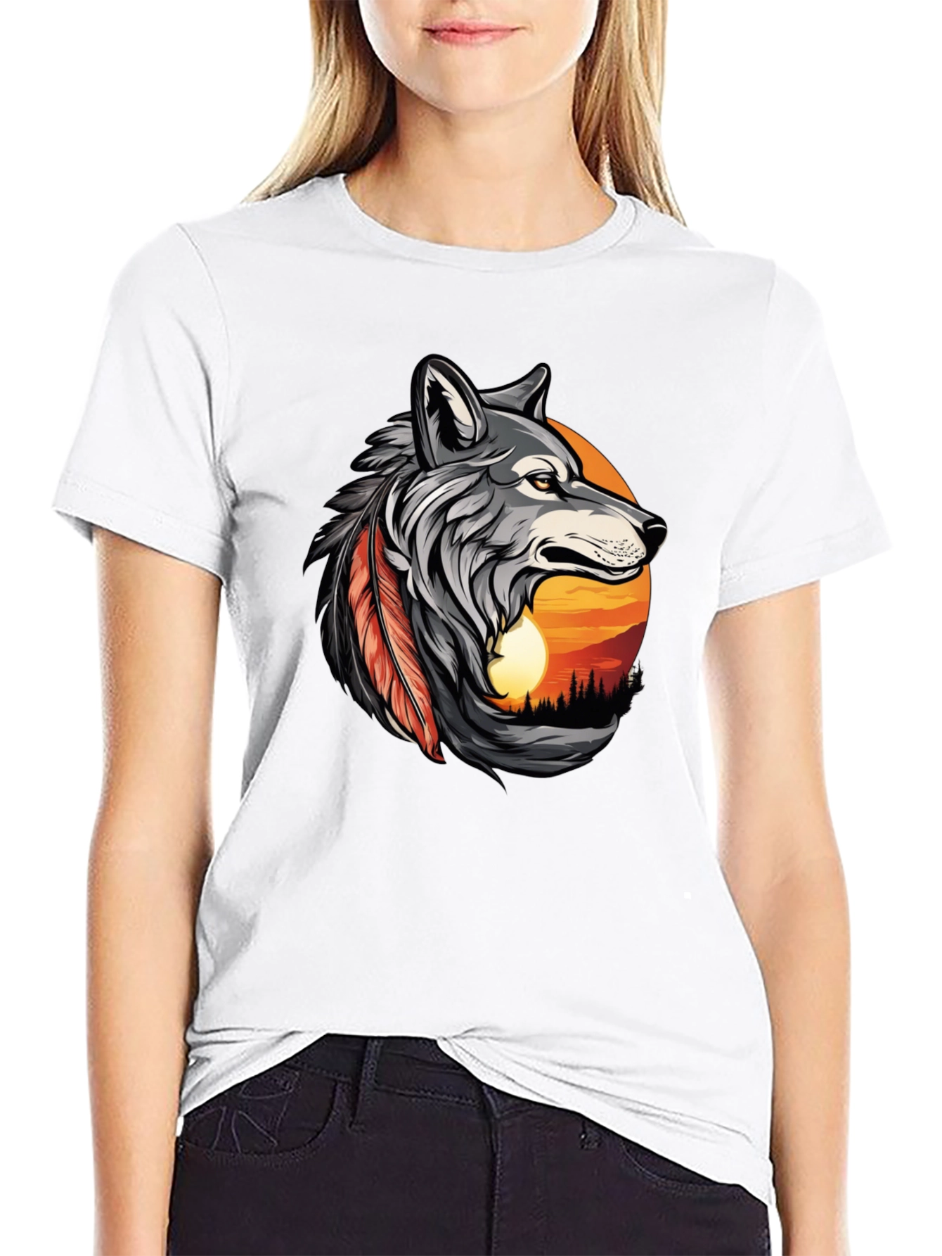 Wolf Sunset Graphic Tee - Mens Black T-Shirt
