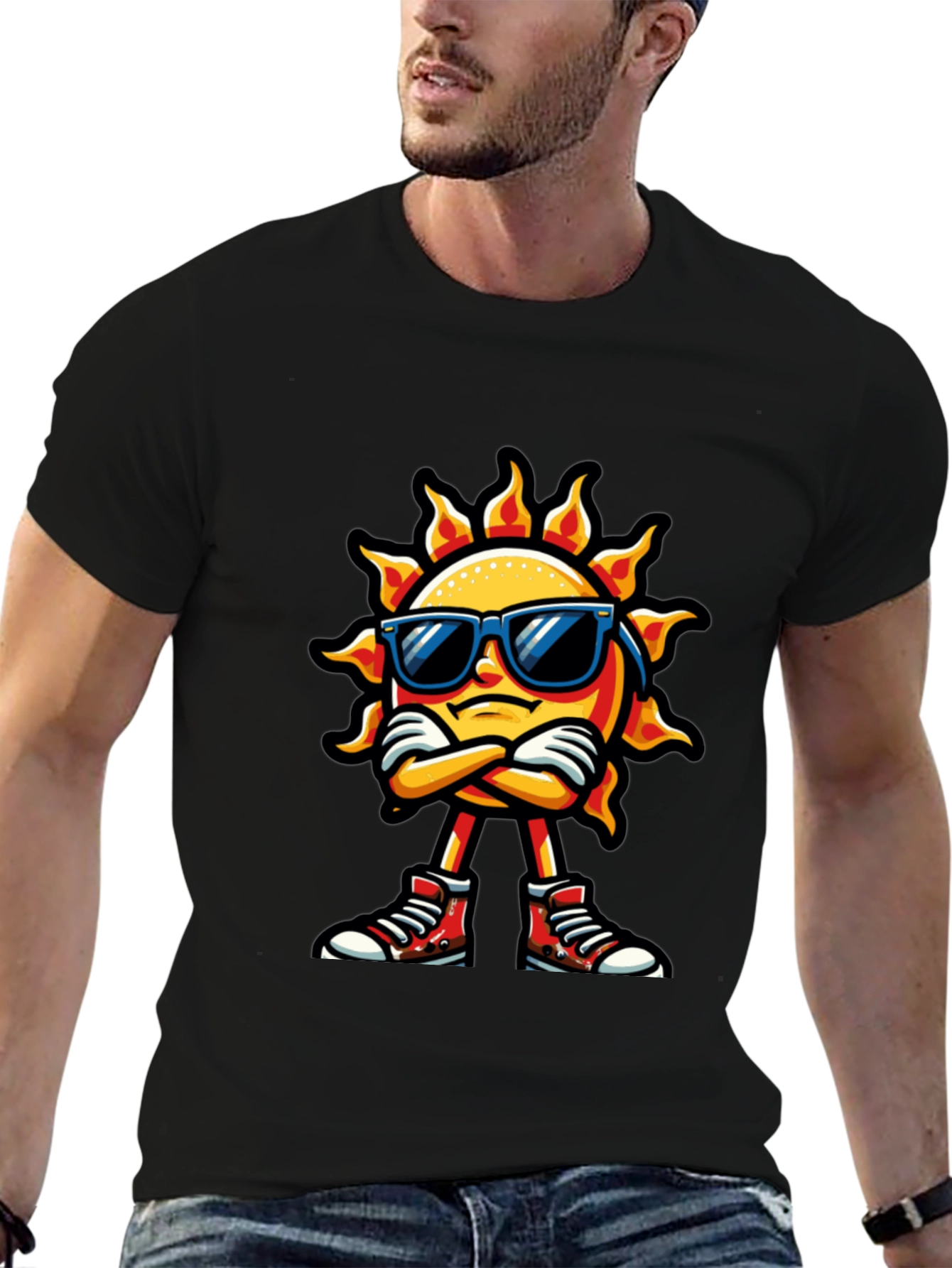 Cool Sun Cartoon Black T-Shirt