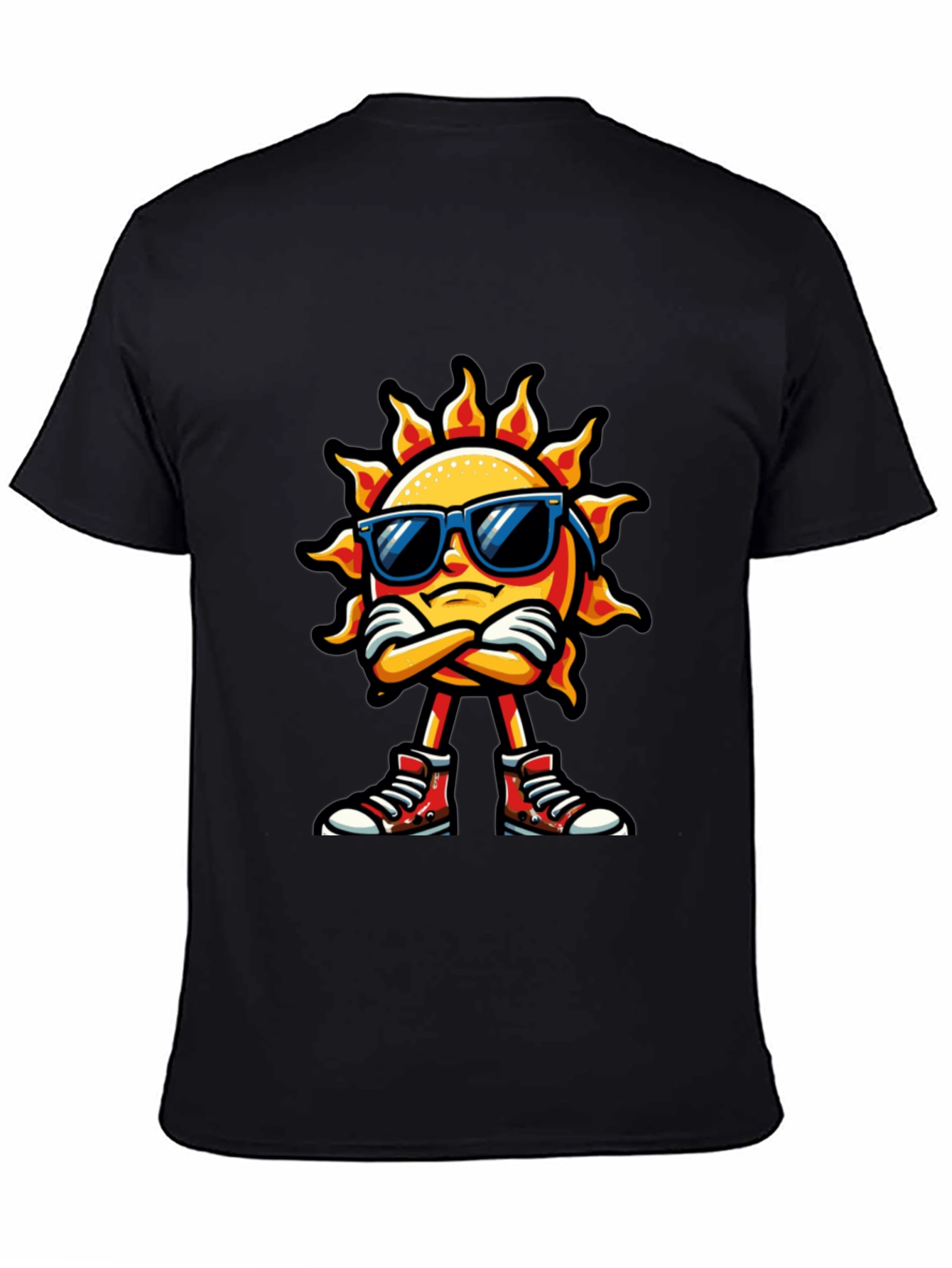 Cool Sun Cartoon Black T-Shirt