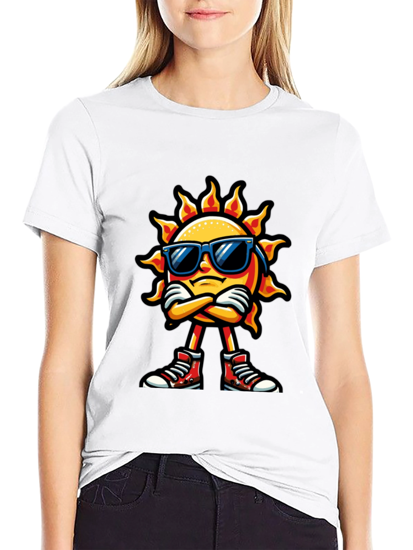 Cool Sun Cartoon Black T-Shirt