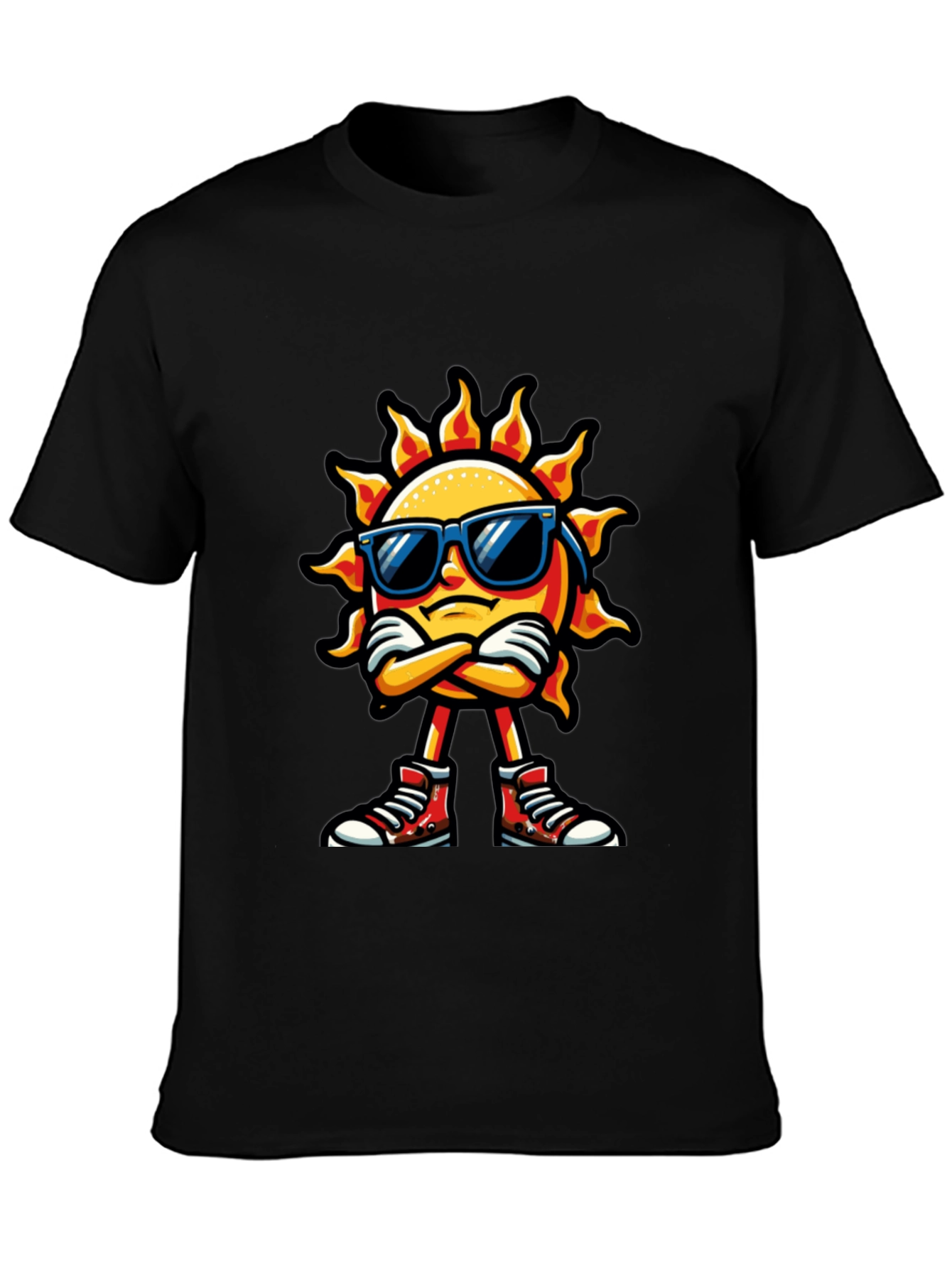 Cool Sun Cartoon Black T-Shirt