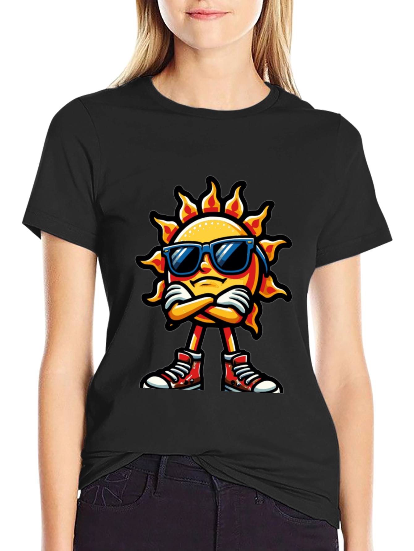 Cool Sun Cartoon Black T-Shirt