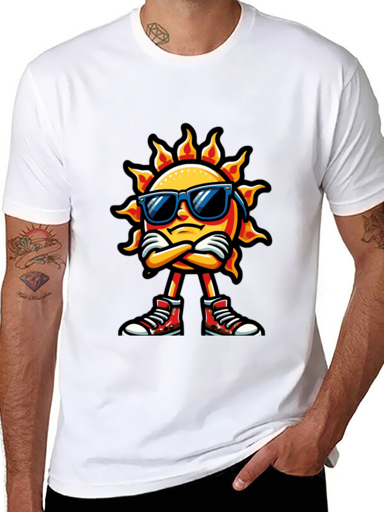 Cool Sun Cartoon Black T-Shirt
