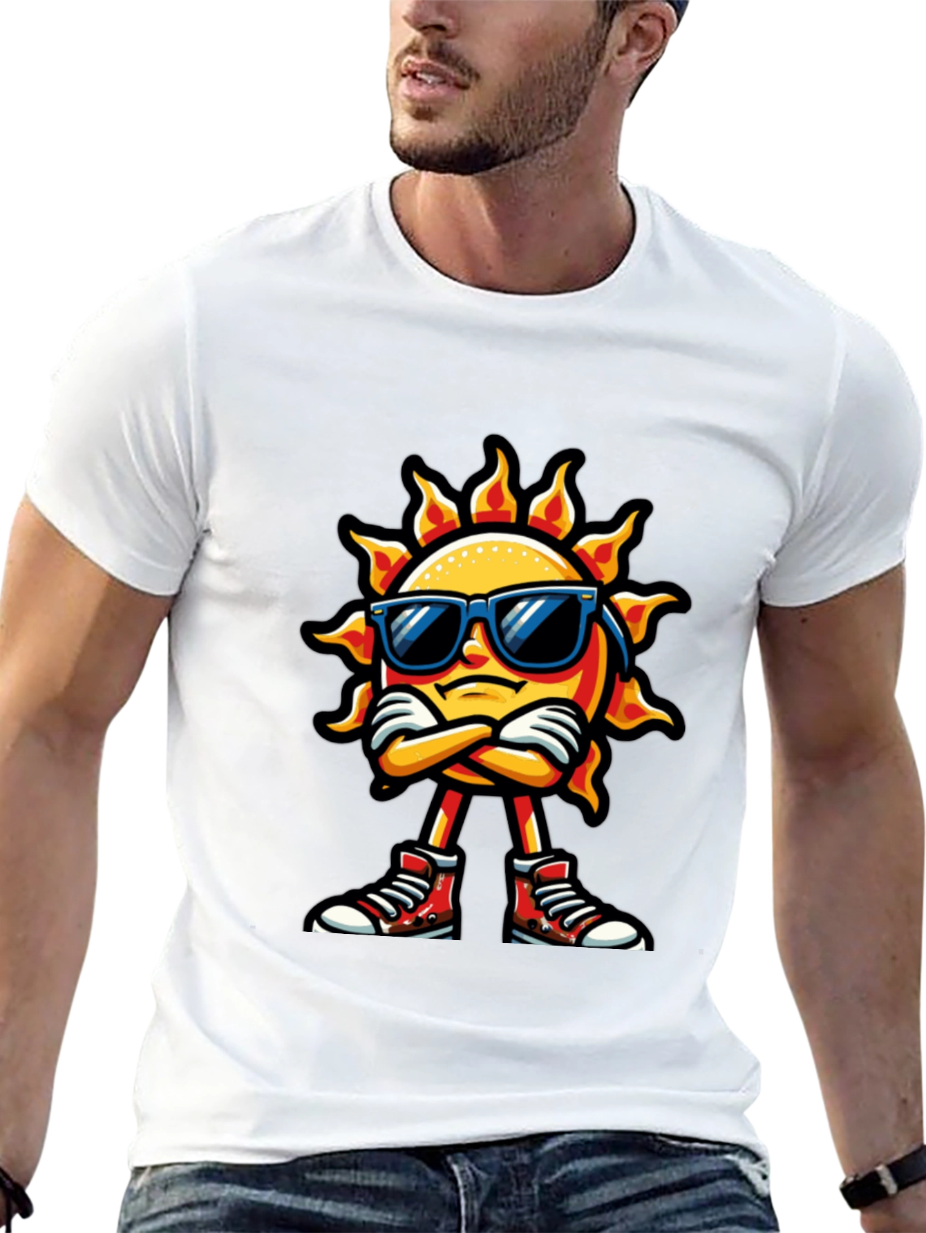 Cool Sun Cartoon Black T-Shirt