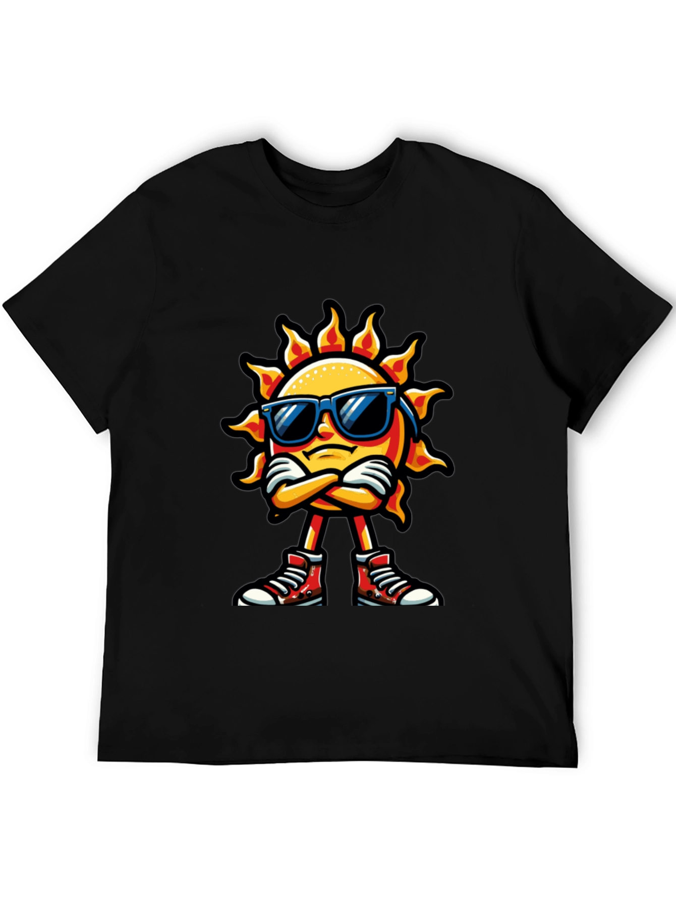 Cool Sun Cartoon Black T-Shirt