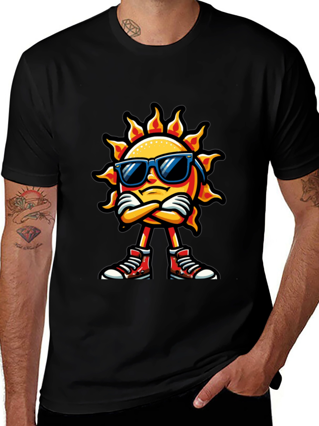 Cool Sun Cartoon Black T-Shirt