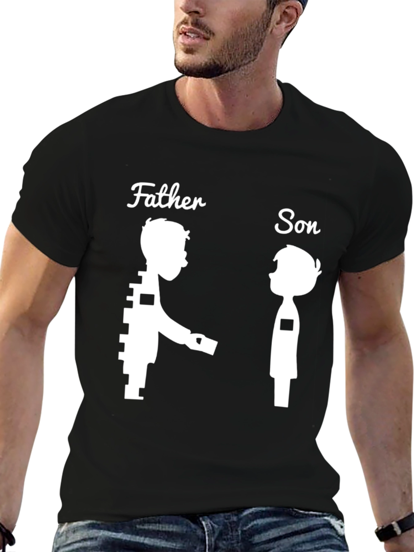 Father and Son Matching Graphic Tee - Black