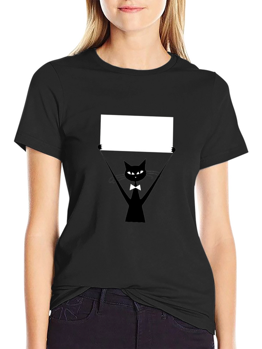 Black Cat with Sign Graphic Tee - Unisex Casual Shirt