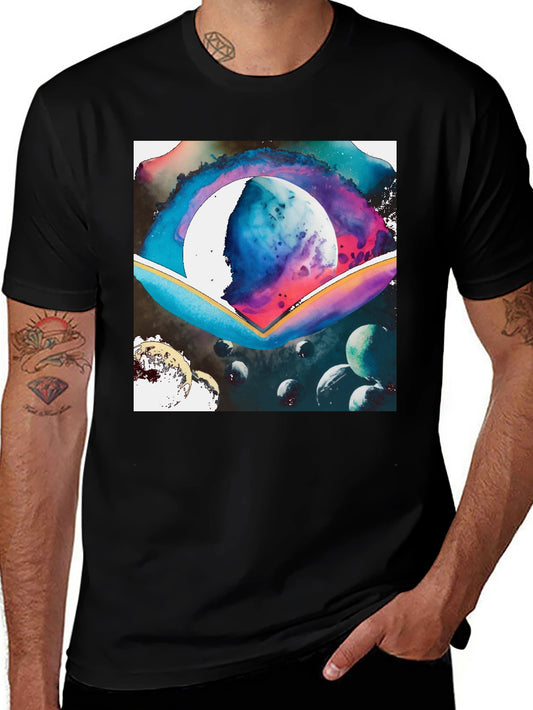 Galaxy Watercolor Graphic Tee - Black Cotton Blend