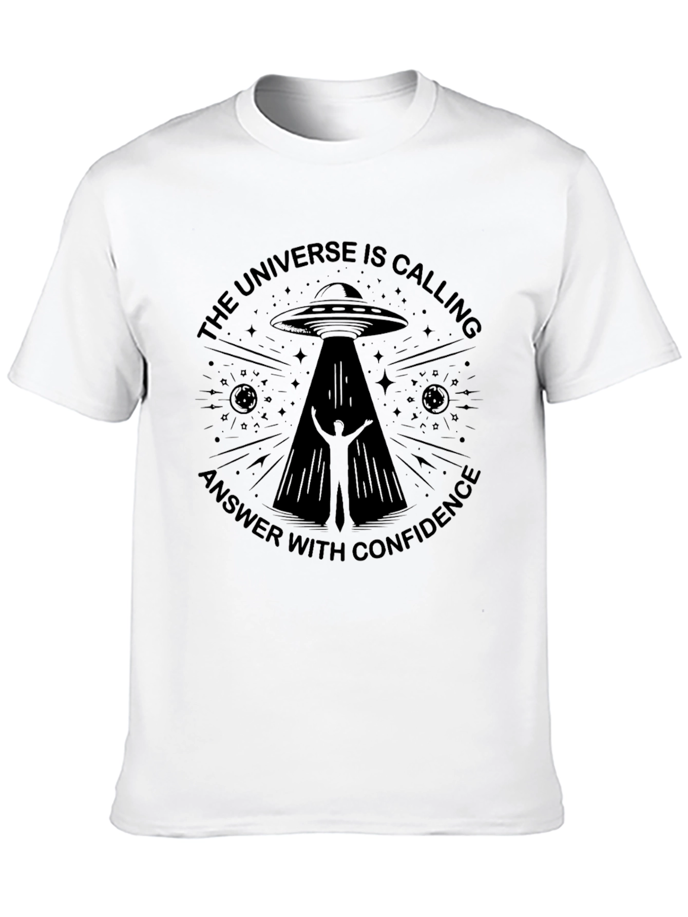 Universe Calling Graphic Tee - Black Alien Abduction T-Shirt