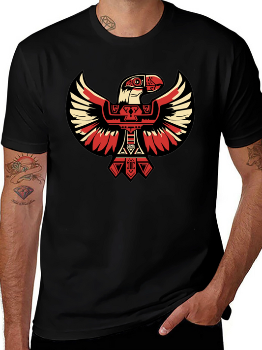 Aztec Eagle Graphic Tee - Black Cotton T-Shirt