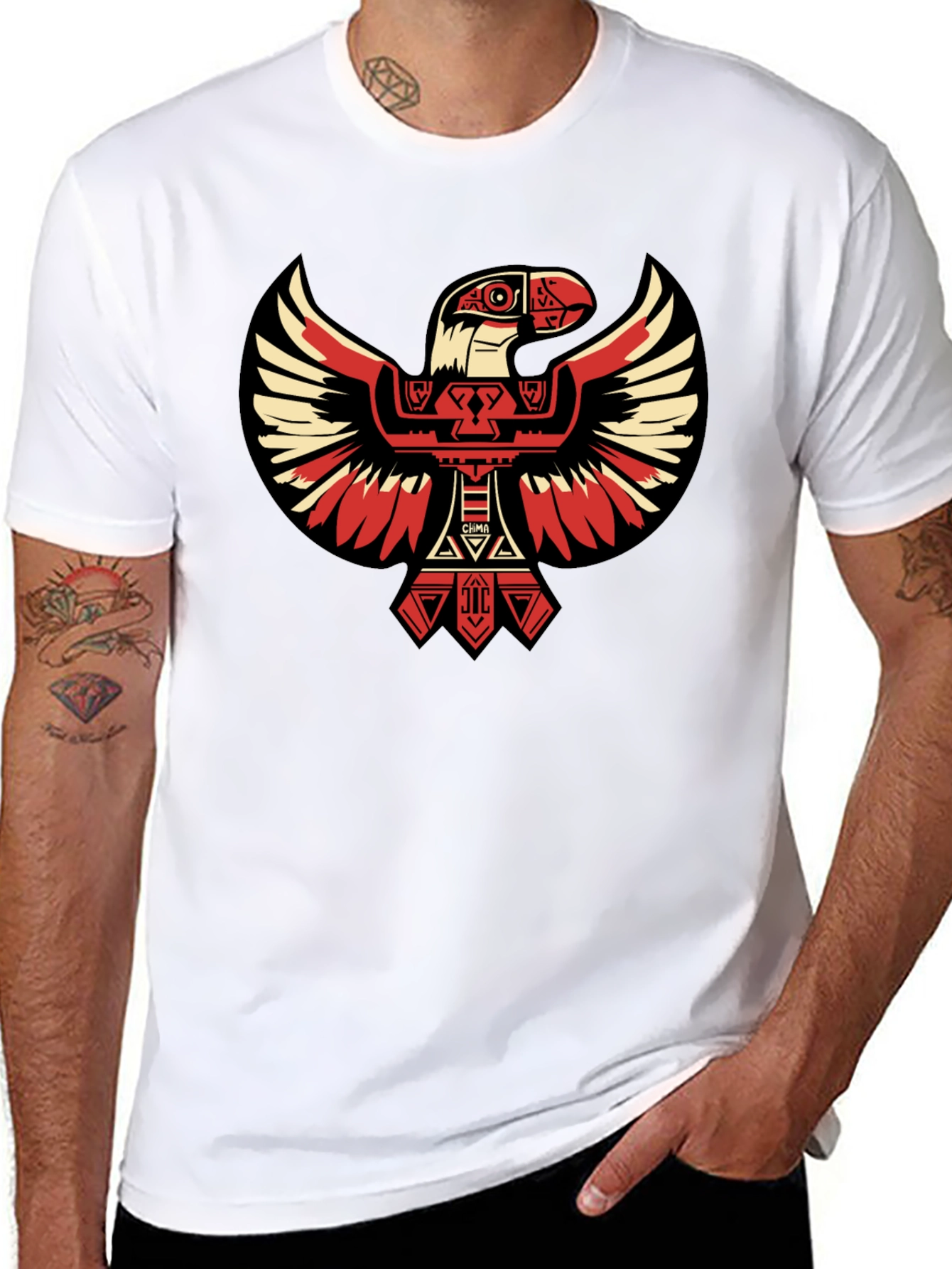 Aztec Eagle Graphic Tee - Black Cotton T-Shirt