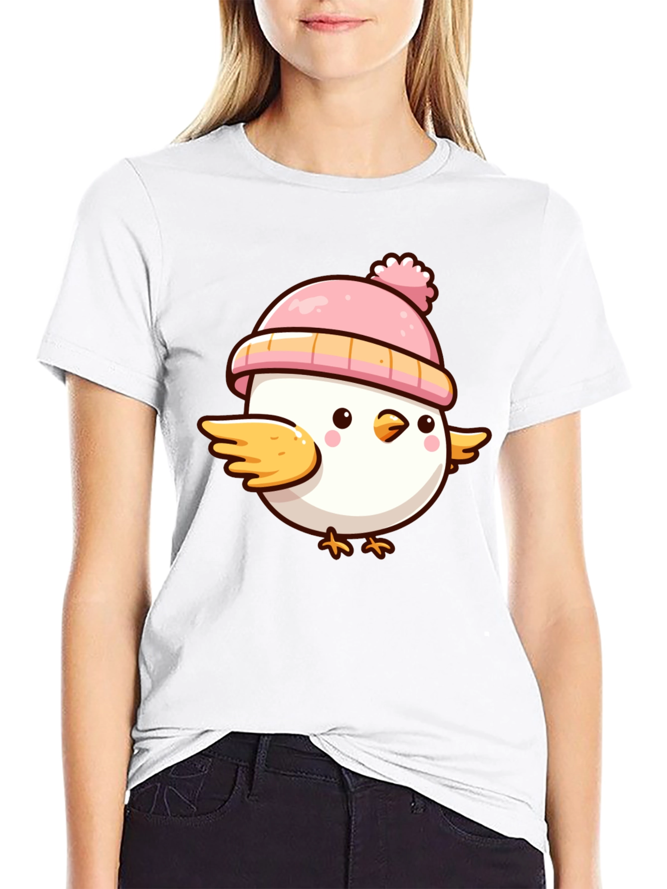 Cute Chick with Pink Hat Graphic T-Shirt
