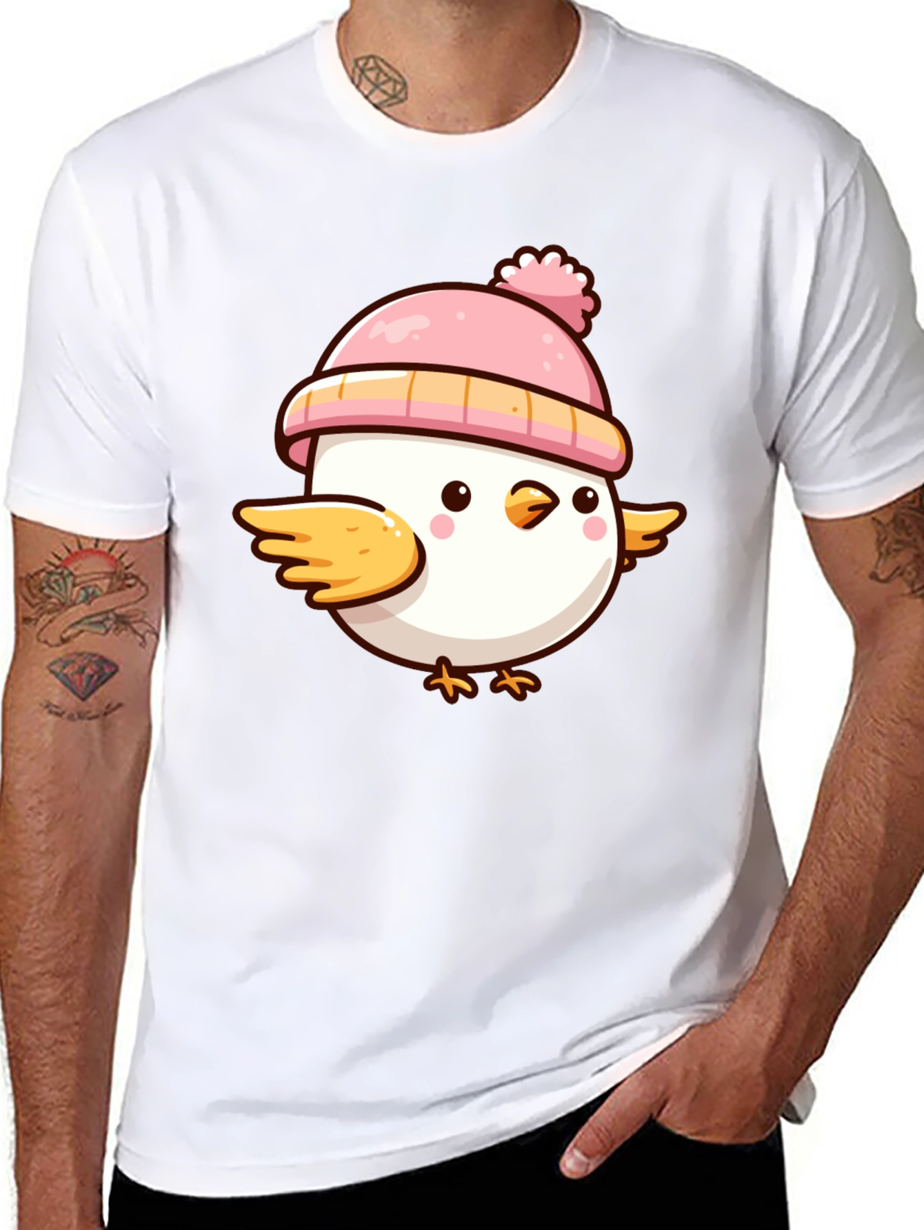 Cute Chick with Pink Hat Graphic T-Shirt