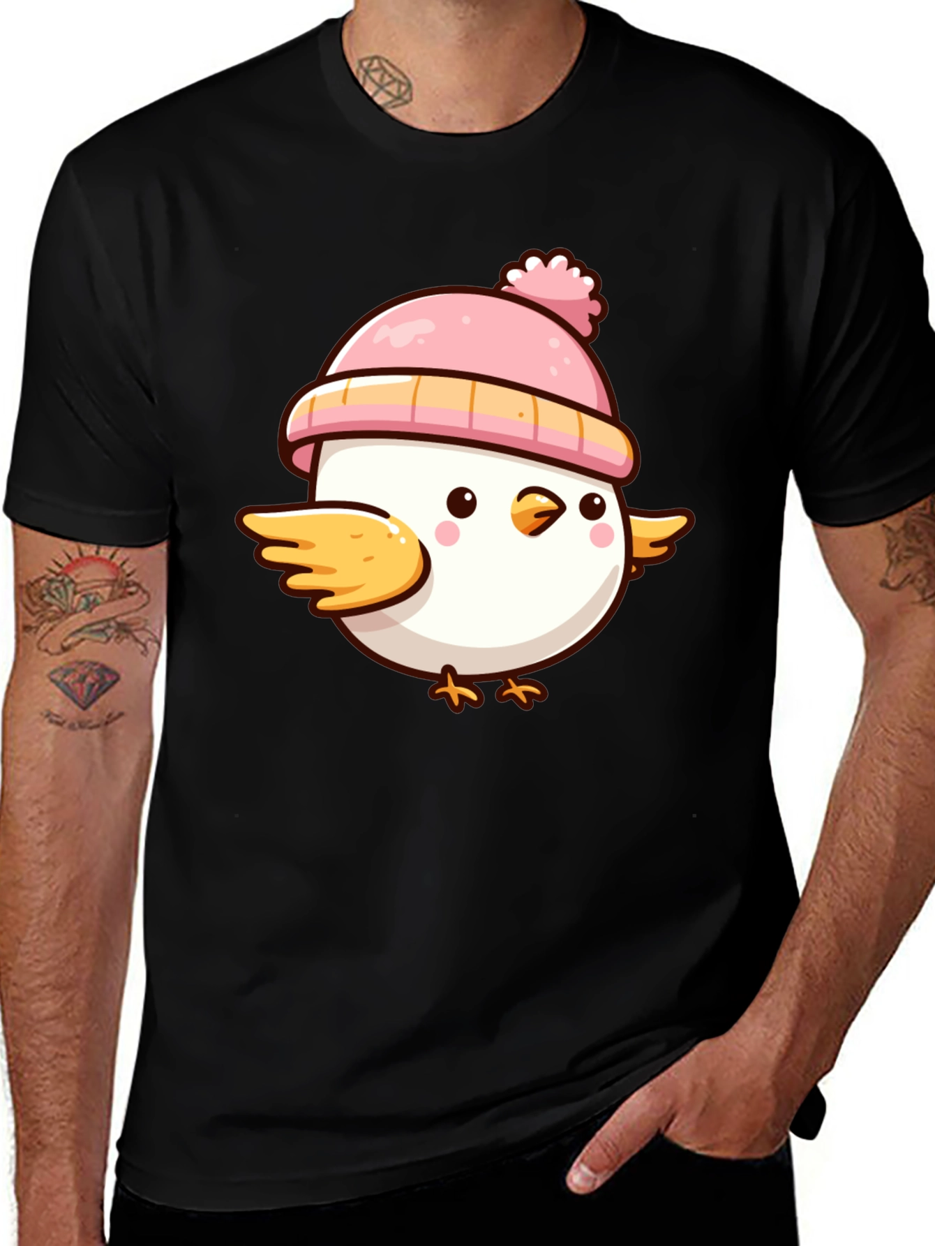 Cute Chick with Pink Hat Graphic T-Shirt