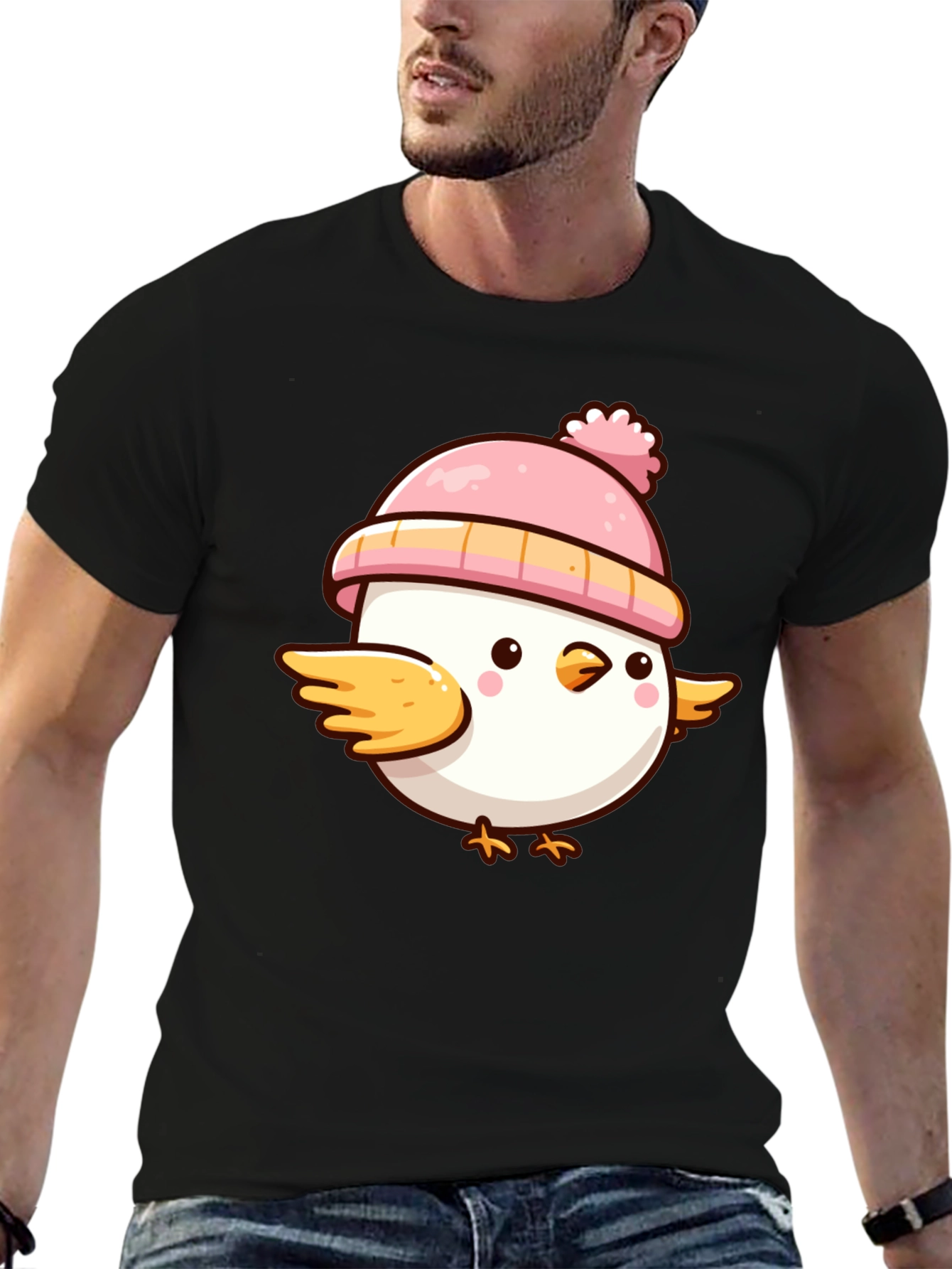 Cute Chick with Pink Hat Graphic T-Shirt