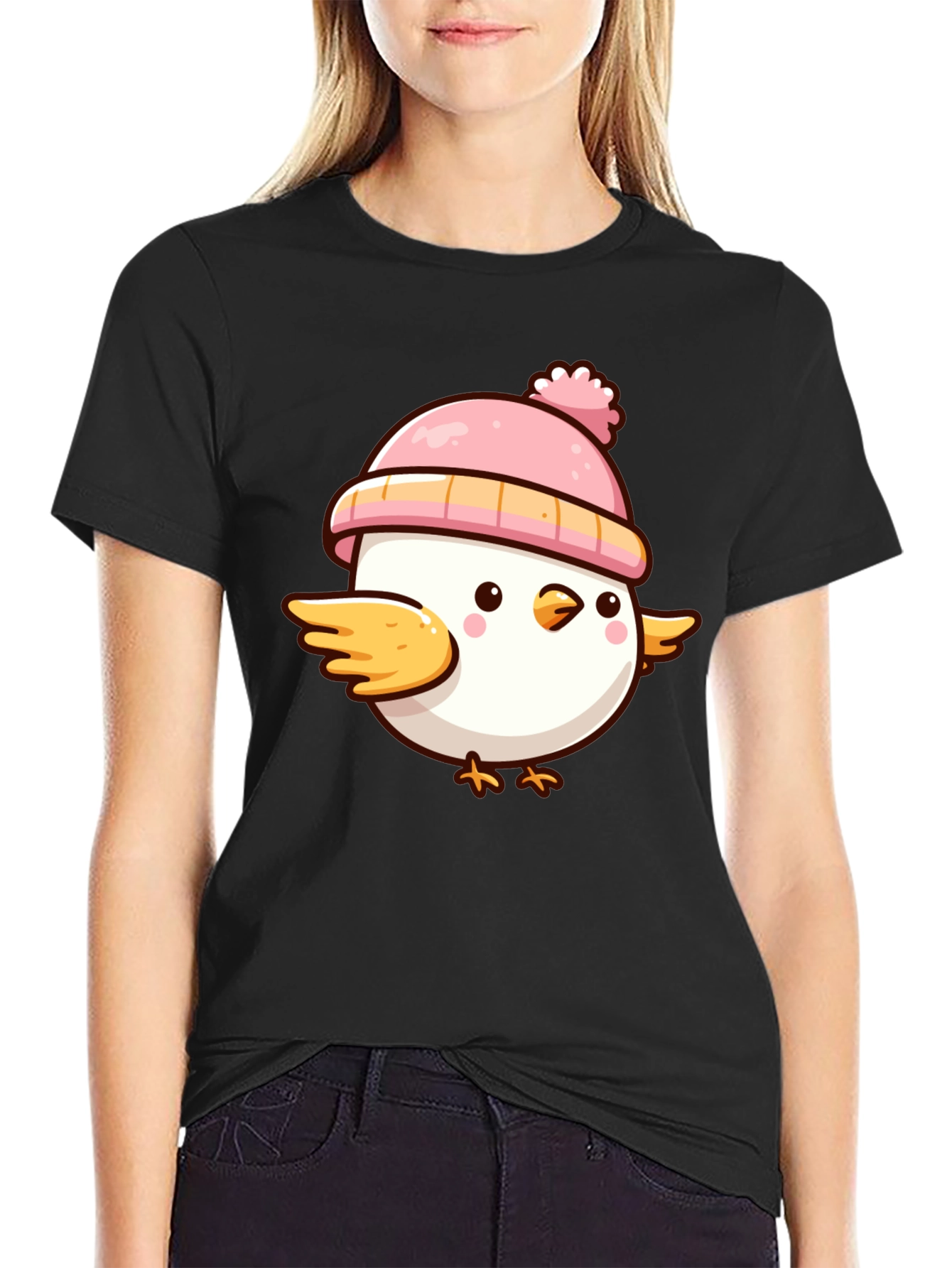 Cute Chick with Pink Hat Graphic T-Shirt