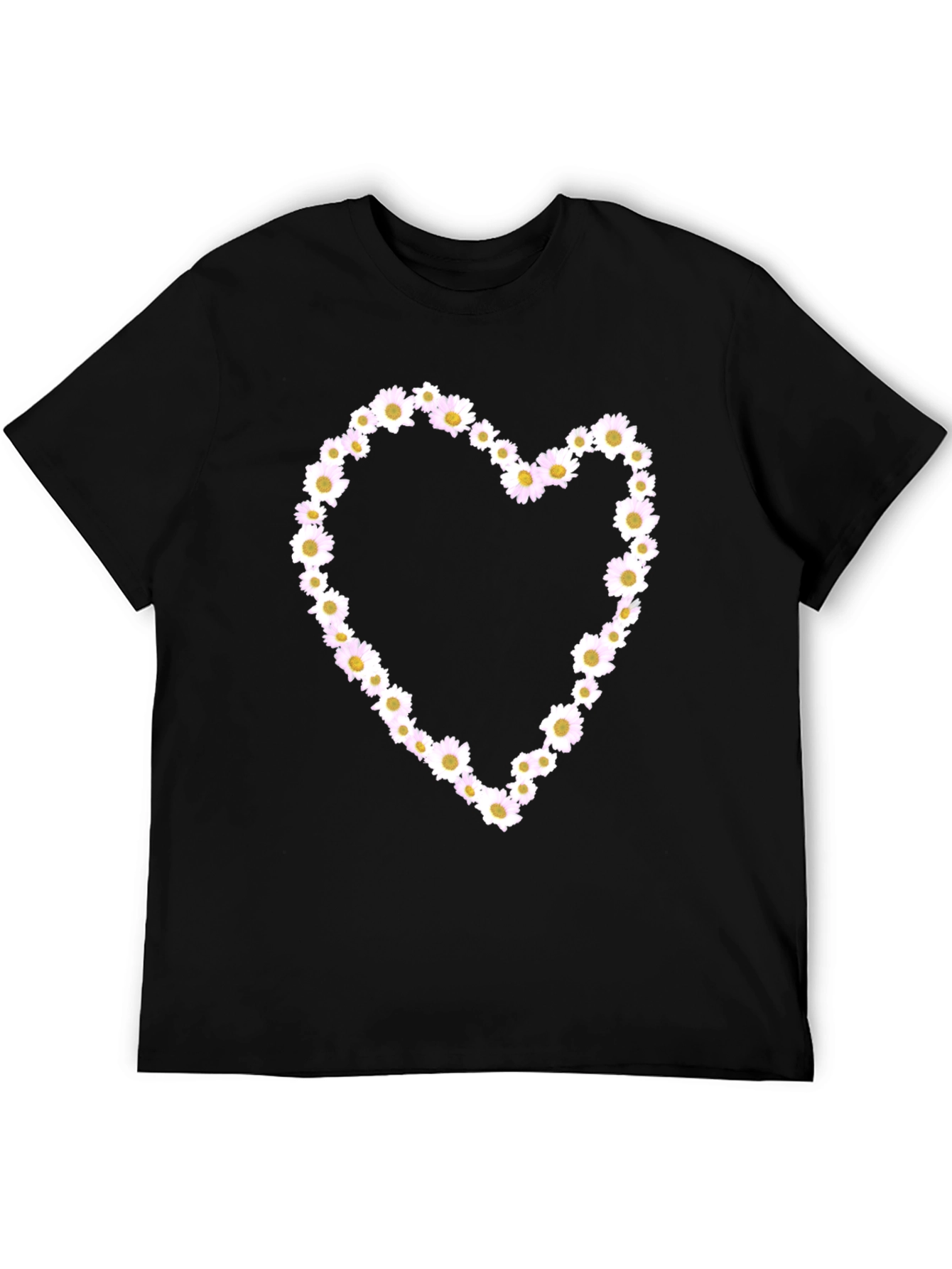 Daisy Heart Graphic Tee - Black Cotton T-Shirt